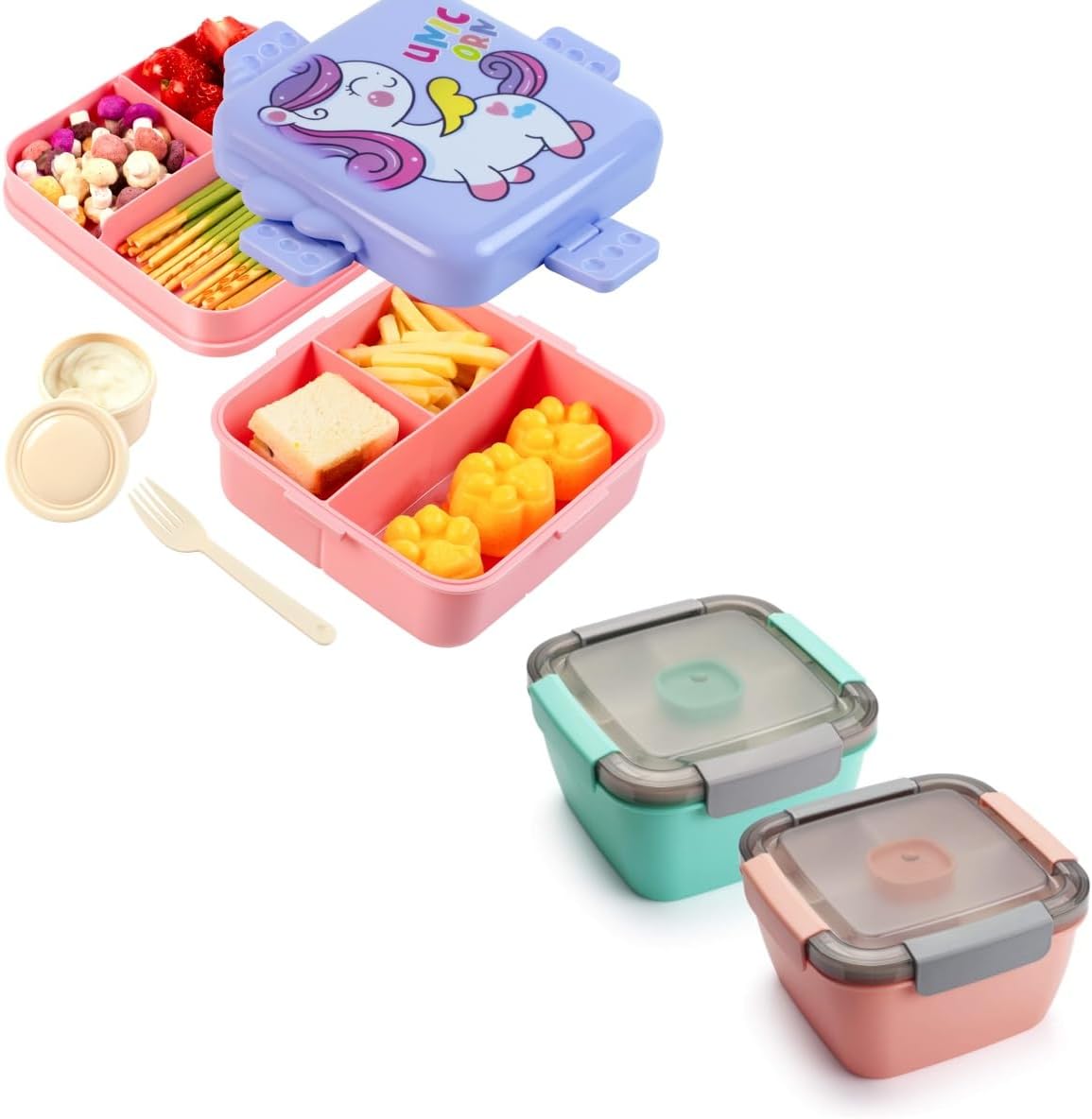 Freshmage Stainless Steel Double-Layer Bento Box and 2 Pack Salad Lunch Bowls