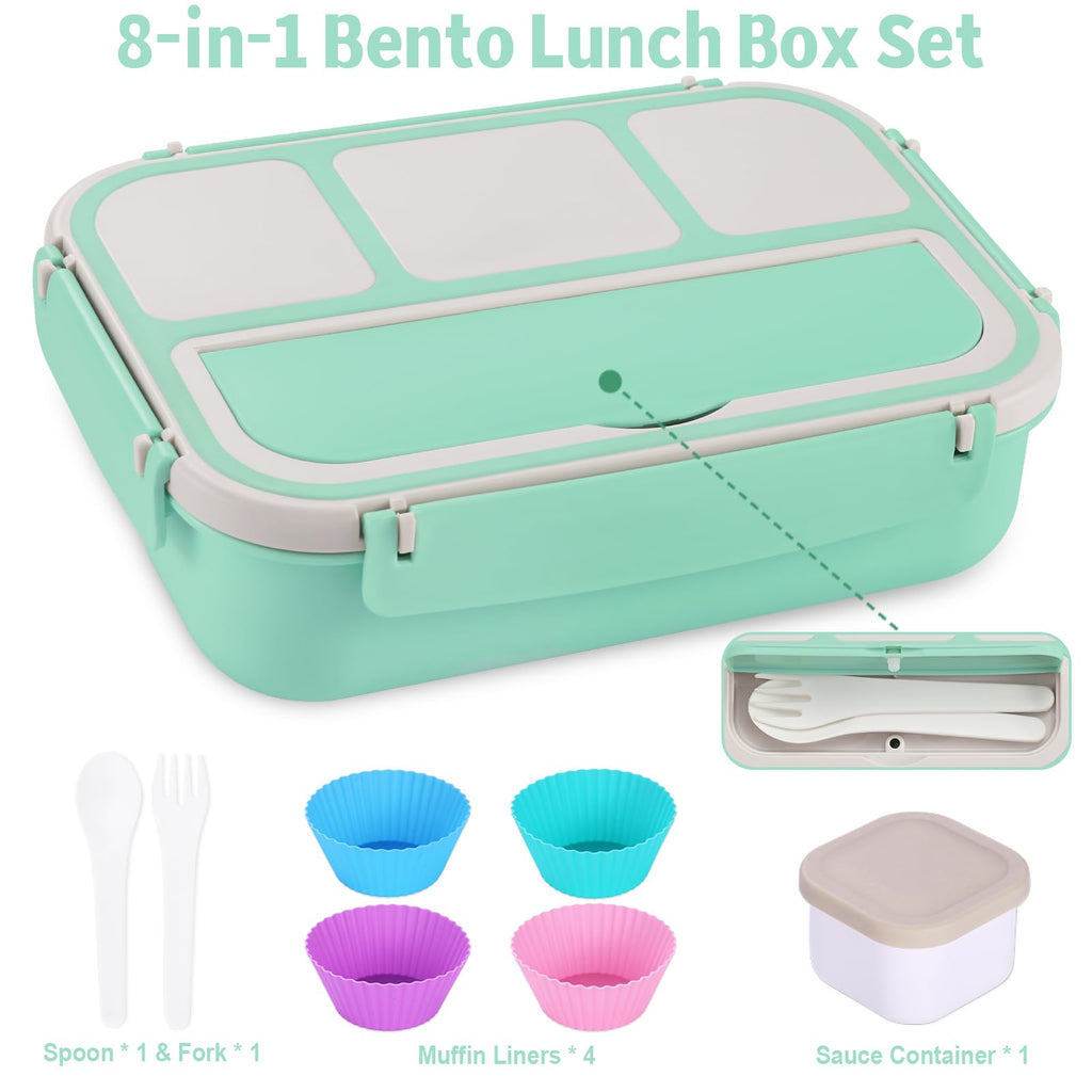 Bento Box Adult Lunch Box, Containers for Adults Men Women with 4 Compartments, Lunchable Food Container with Utensils, Sauce Jar, Muffin Liners, 40 Oz/5 Cup, Microwave & Dishwasher Safe, Brown