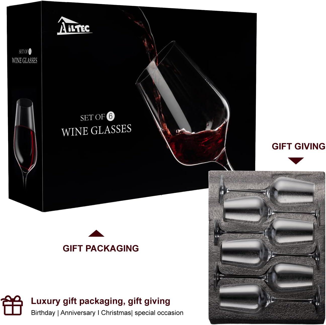 8 pack Glass Food Storage Containers with Simply Lid,Wine Glasses Set of 6, Crystal Glass with Stem for Drinking