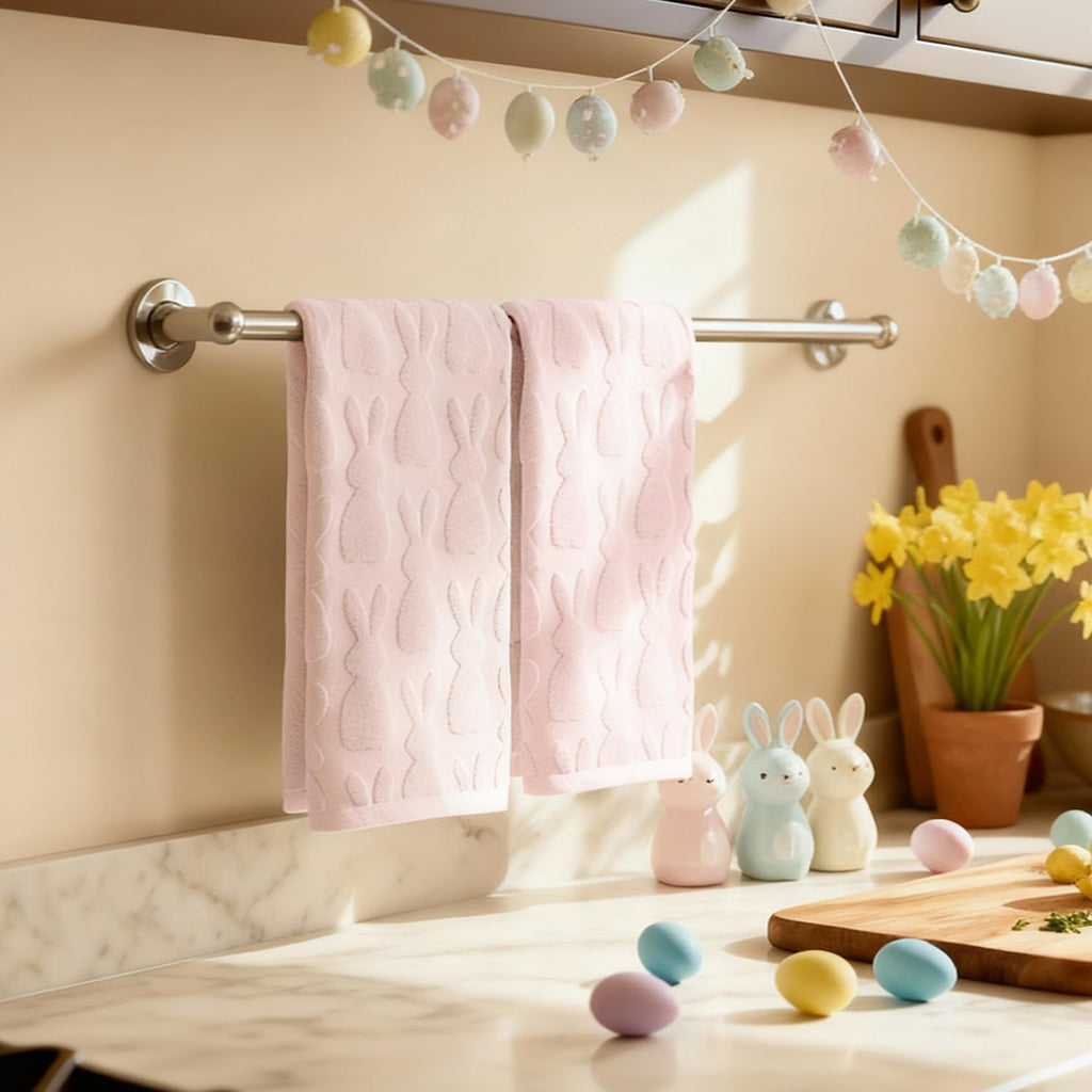 Artoid Mode 2 Pcs Beige 3D Rabbit Jacquard Easter Hand Towels for Bathroom, 100% Cotton Soft Absorbent Bathroom Decor Towels, 13.7 x 29.5 Inch