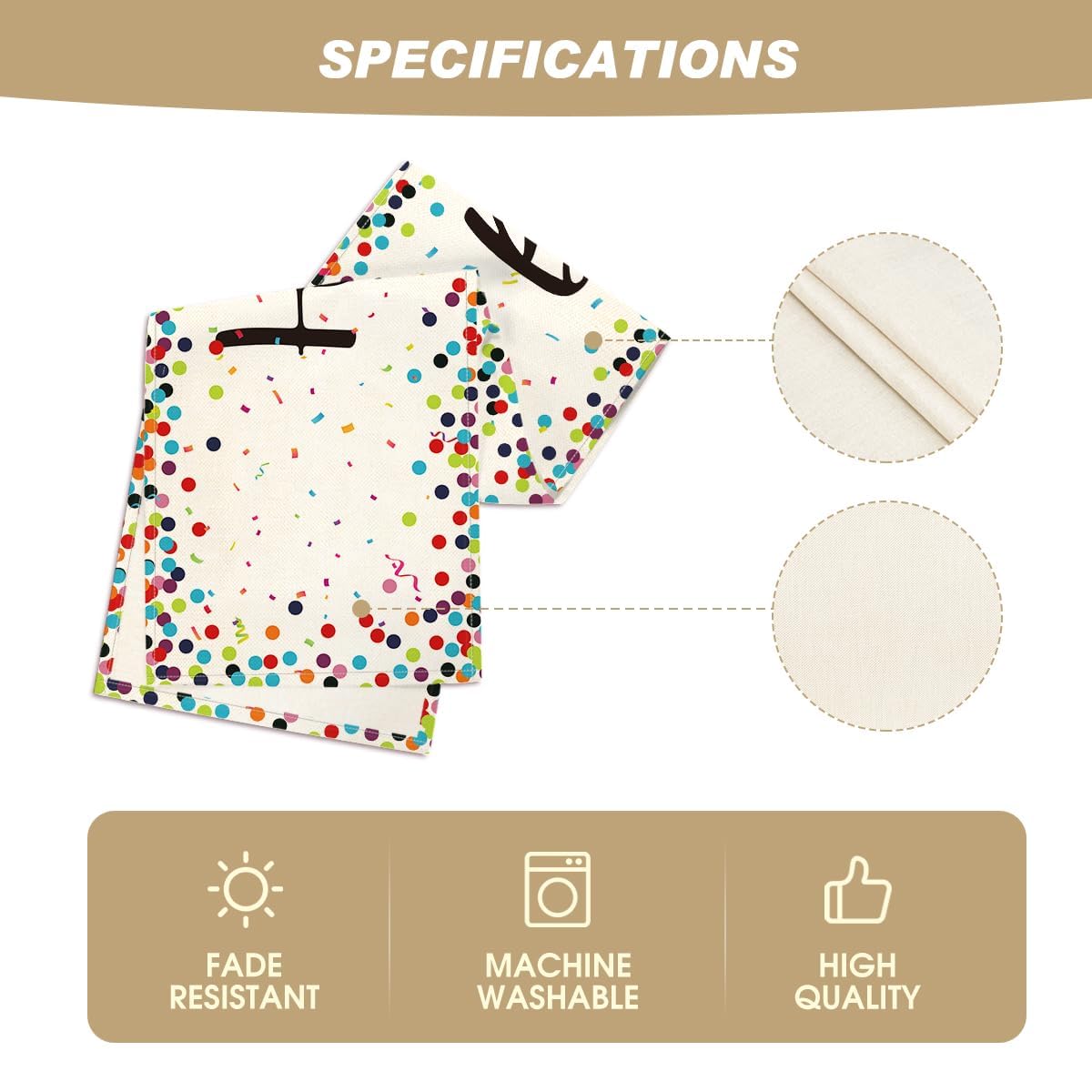 Artoid Mode Polka Dot Beige Happy Birthday Table Runner, Seasonal Kitchen Dining Table Decoration for Home Party Decor 13x72 Inch