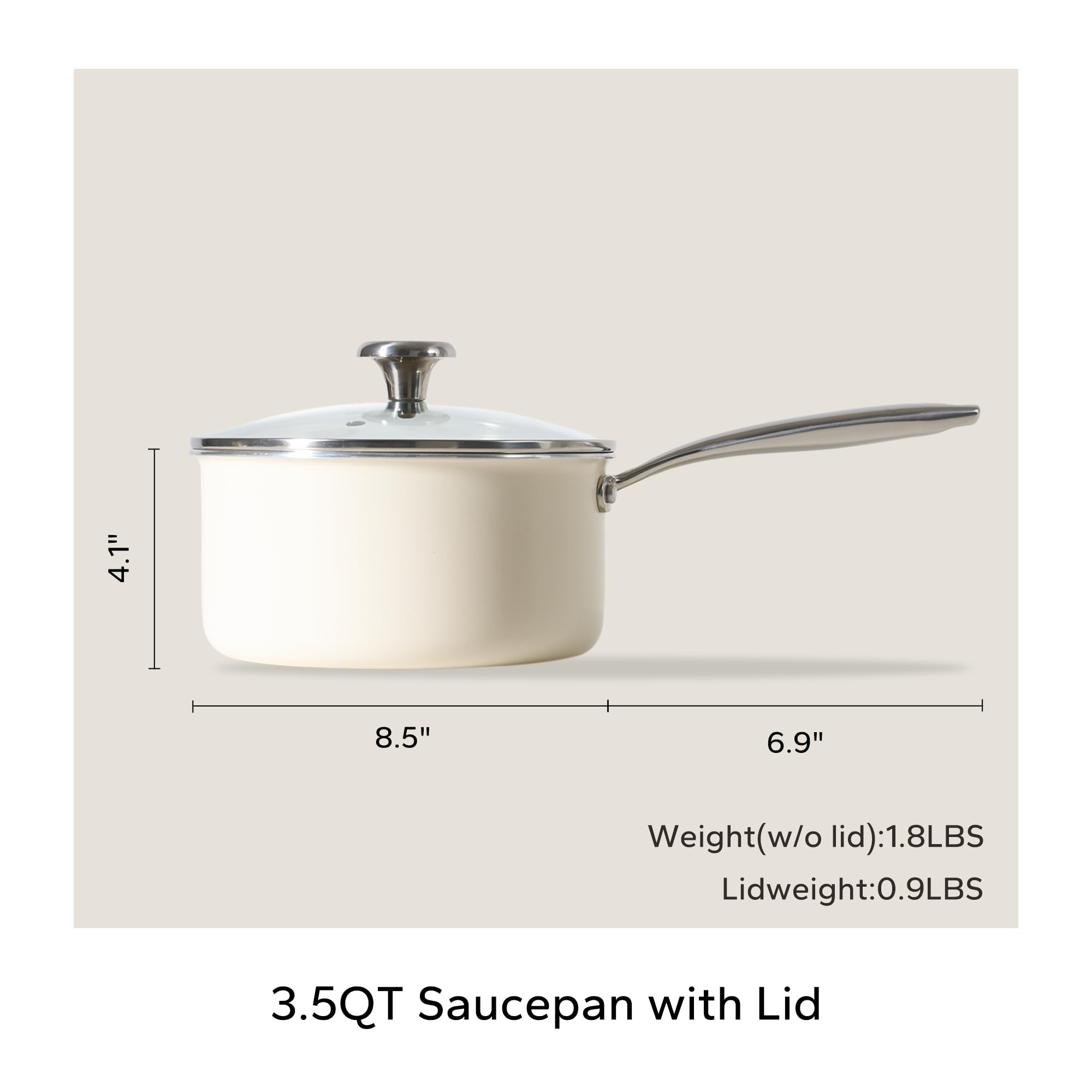 Redchef Nonstick Ceramic Sauce Pan with Lid, 2.5QT Small Cooking Pot with Stay-Cool Handle, Kitchen Non Toxic Soup Pot, PTFE & PFOA Free, Oven & Dishwasher Safe, Compatible with All Stovetops-Blue