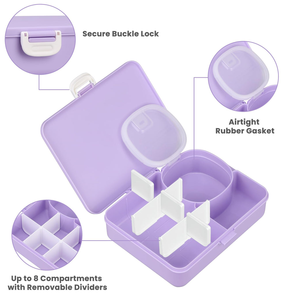 Snack Box Container for Kids Adults Reusable Snackle Box with Adjustable Dividers Airtight Snack Organizer with Compartents Toddler Bento Lunch Box Leak Proof for Office,School,Travel,Outdoor