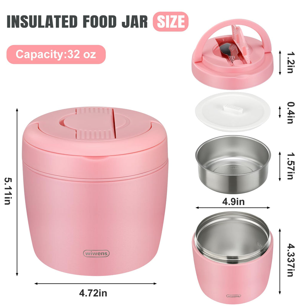 Thermo Food Jar for Hot Food Adults 32OZ Soup Thermo Lunch Containers Wide Mouth Vacuum Insulated Stainless Steel Leakproof Bento Box with Spoon (Black)