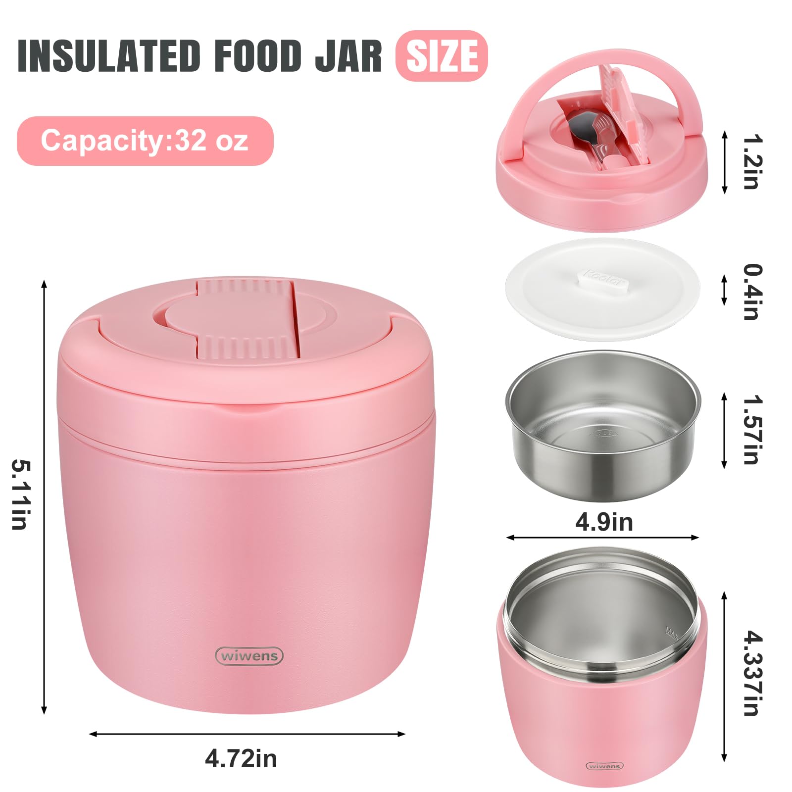 Thermo Food Jar for Hot Food Adults 32OZ Soup Thermo Lunch Containers Wide Mouth Vacuum Insulated Stainless Steel Leakproof Bento Box with Spoon (Black)