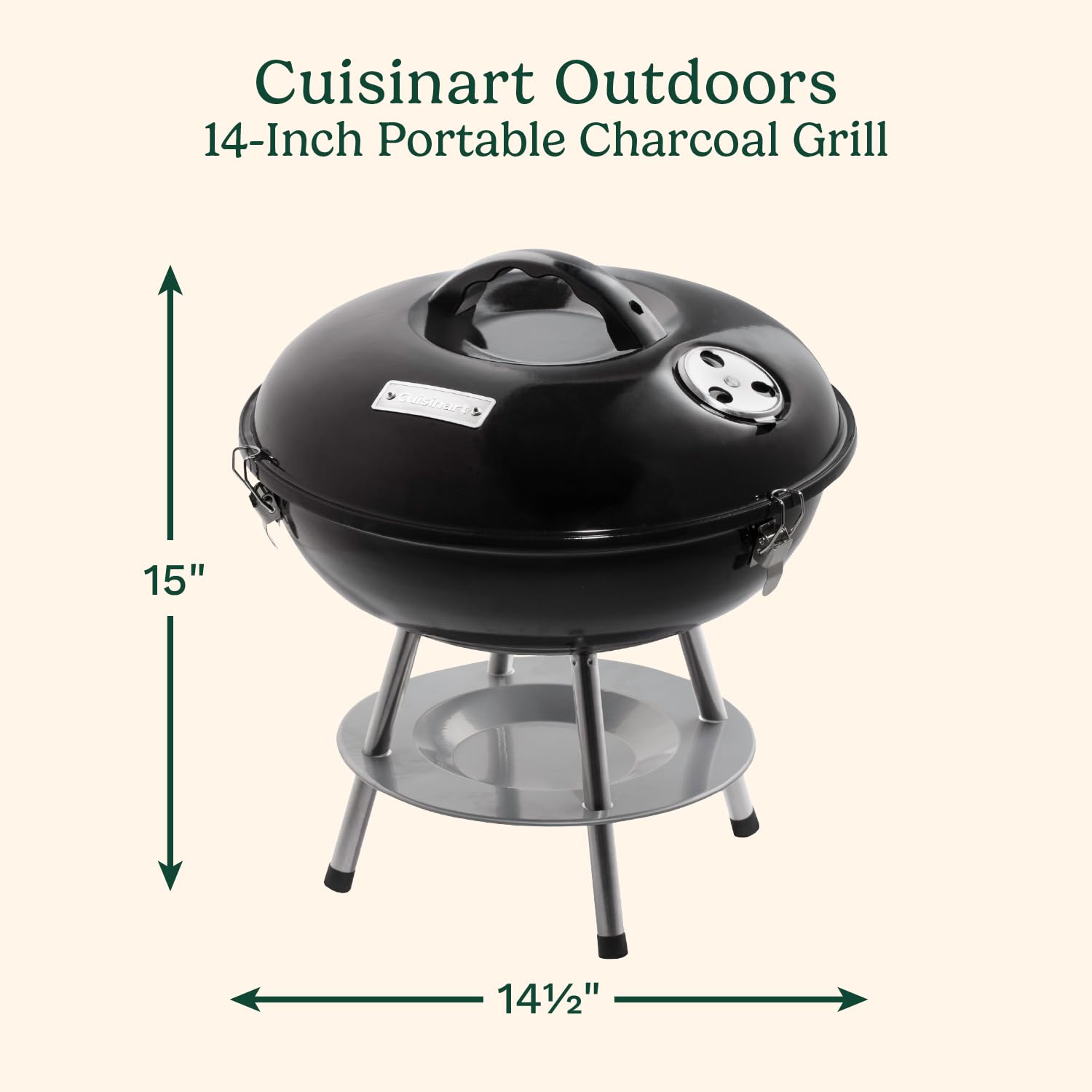 Cuisinart 14" Portable Charcoal Grill, Tabletop Outdoor Small Grill with Locking Lid and Dual Vents, Chrome Plated Travel Size BBQ Perfect for Camping, Tailgates, Cookouts, Red