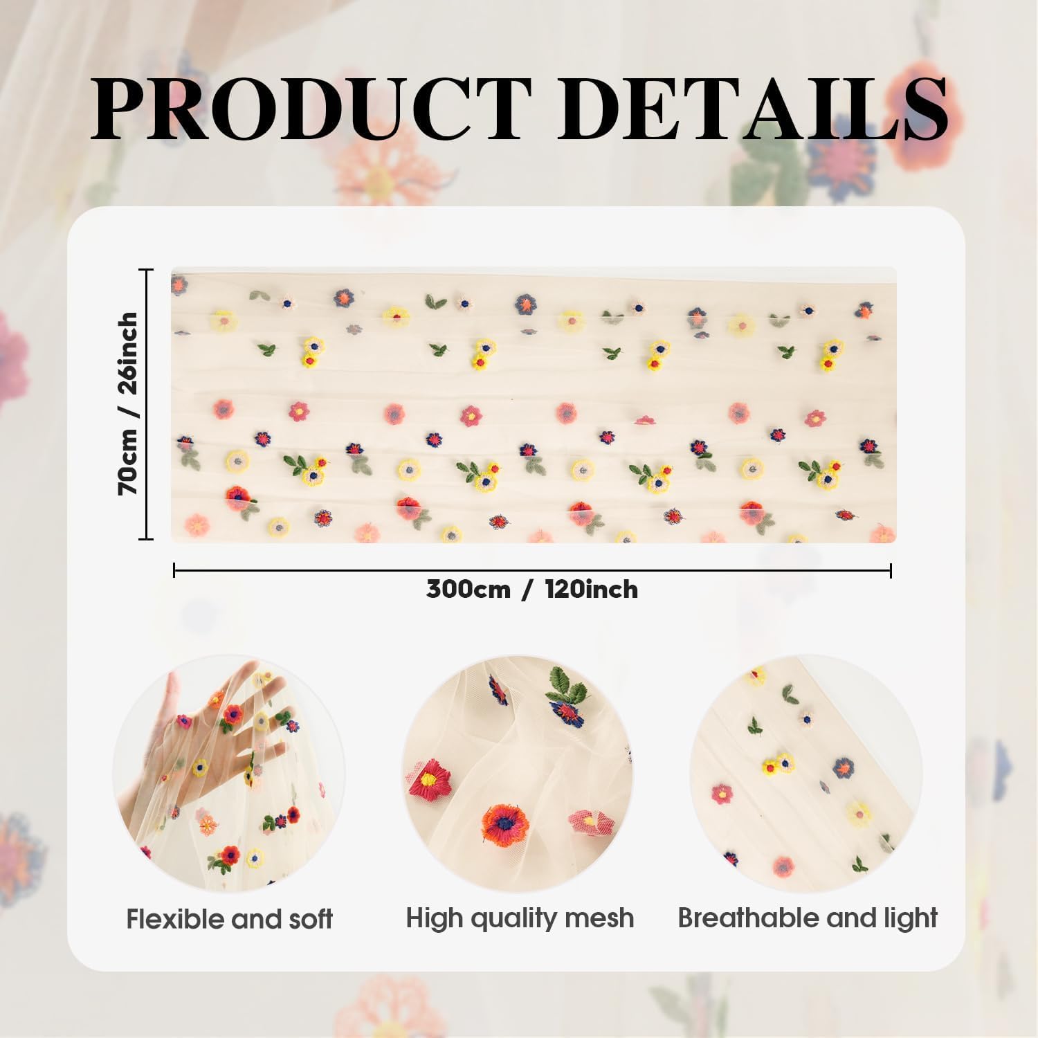 Artoid Mode Champagne Embroidery Daisy Gauze Table Runner 120 Inch 10FT, Seasonal Sheer Kitchen Dining Holiday Wedding Birthday Table Decor for Home Party