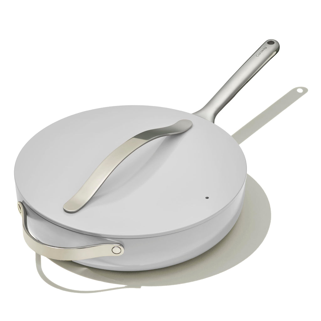 Caraway Nonstick Ceramic Sauté Pan with Lid (4.5 qt, 11.8") - Non Toxic, PTFE & PFOA Free - Oven Safe & Compatible with All Stovetops (Gas, Electric & Induction) - Cream