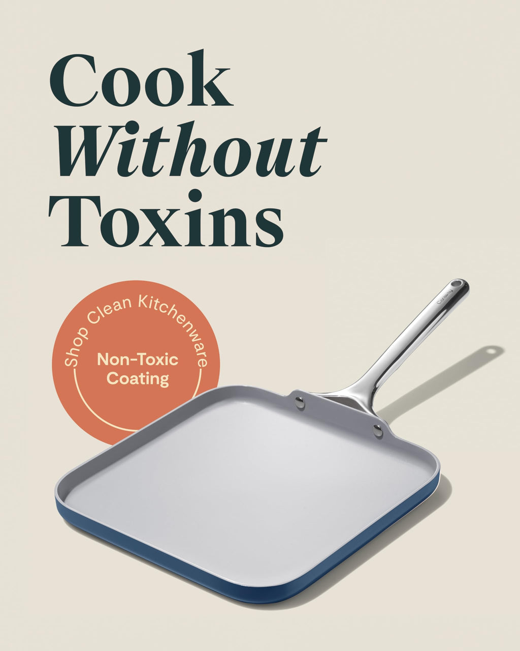 Caraway Square Griddle Pan - 11” Square Pan - Non-Stick Ceramic Coated - Non Toxic, PTFE & PFOA Free - Oven Safe & Compatible with All Stovetops - Gray