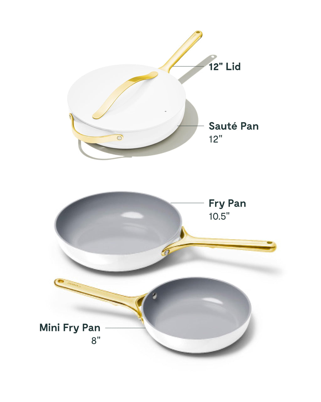 Caraway 4-Piece Fry Pan Set - Non-Stick Frying Pans (10.5” & 8”) & Non-Stick Sauté Pan - Non Toxic, PTFE & PFOA Free - Oven Safe & Compatible with All Stovetops (Gas, Electric & Induction) - Cream