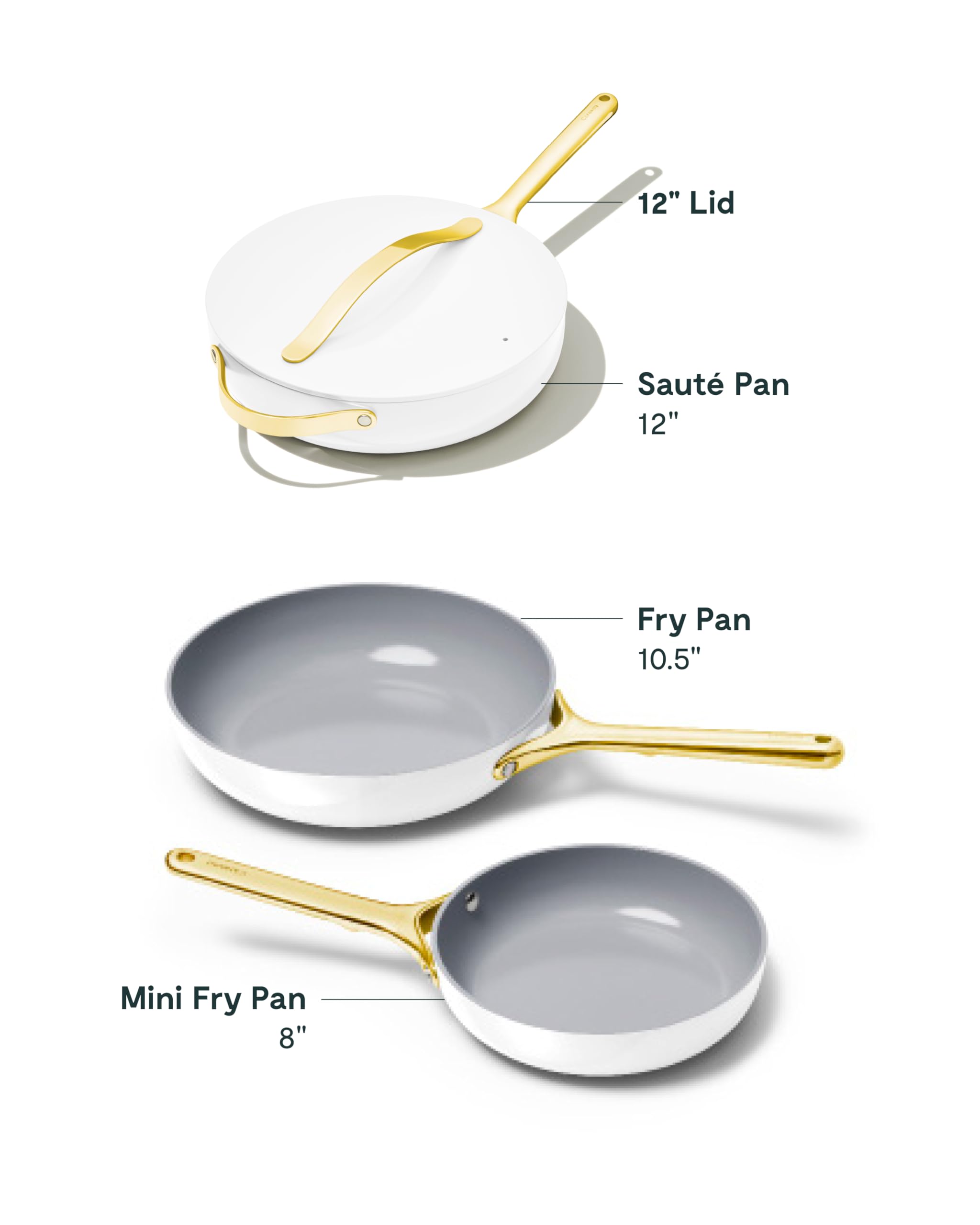 Caraway 4-Piece Fry Pan Set - Non-Stick Frying Pans (10.5” & 8”) & Non-Stick Sauté Pan - Non Toxic, PTFE & PFOA Free - Oven Safe & Compatible with All Stovetops (Gas, Electric & Induction) - Cream