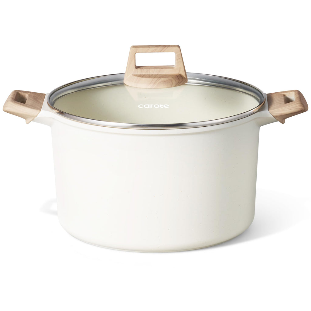 CAROTE 6 Qt Nonstick Stock Pot with Lid Soup Pot, 6 Quart Casserole with Lid, Easy to Clean Non Stick Cooking Pot Cookware PFOA Free, White Granite