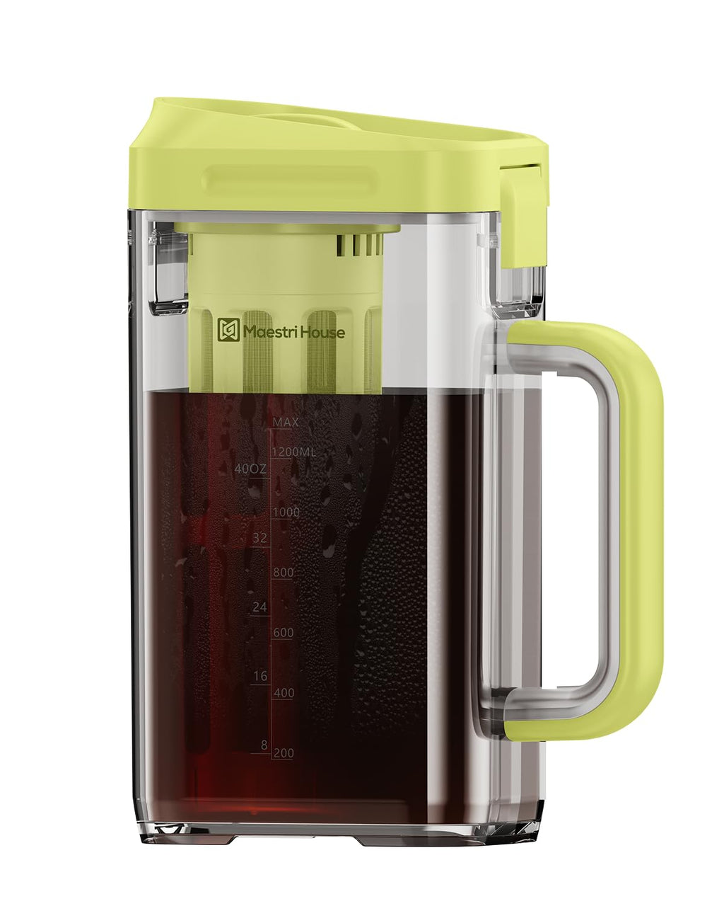 Maestri House Compact Cold Brew Coffee Maker, 40oz Iced Tea and Coffee Maker Brewer Space Saving Tritan Pitcher, 350 Mesh Filter, 100% Leak-Proof