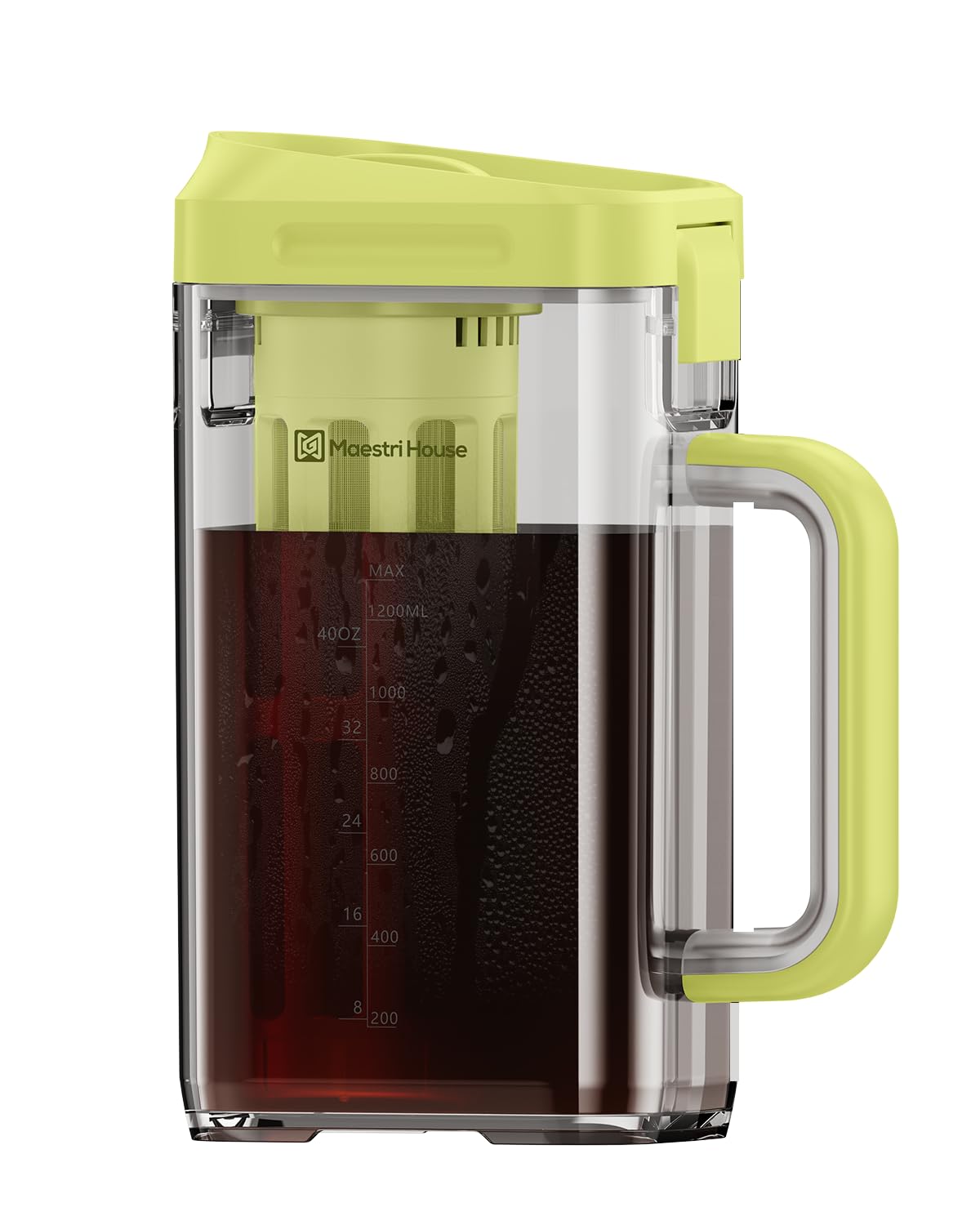 Maestri House Compact Cold Brew Coffee Maker, 40oz Iced Tea and Coffee Maker Brewer Space Saving Tritan Pitcher, 350 Mesh Filter, 100% Leak-Proof