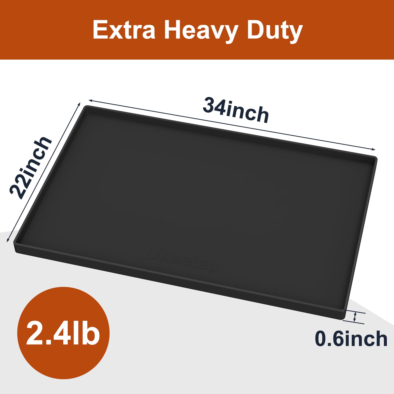 Extra Thick Silicone Mat Waterproof with Raised Edge 34" x 22", Under Sink Mat for Kitchen & Bathroom, Kitchen Cabinet Liner, Multi-Purpose for Storage & Protection, Gray