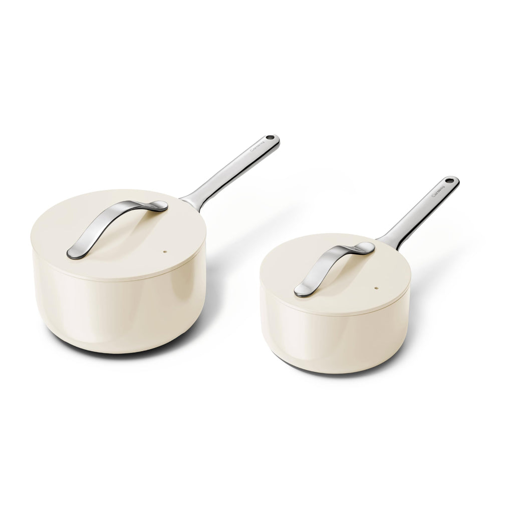 Caraway Nonstick Ceramic Sauce Pan with Lid (3 qt) - Non Toxic, PTFE & PFOA Free - Oven Safe & Compatible with All Stovetops (Gas, Electric & Induction) - Cream