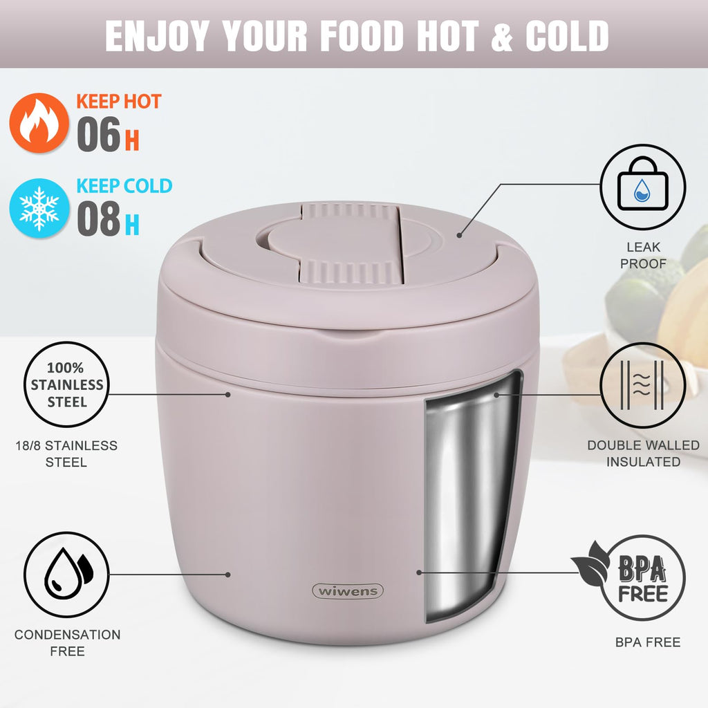 Thermo Food Jar for Hot Food Adults 32OZ Soup Thermo Lunch Containers Wide Mouth Vacuum Insulated Stainless Steel Leakproof Bento Box with Spoon (Black)