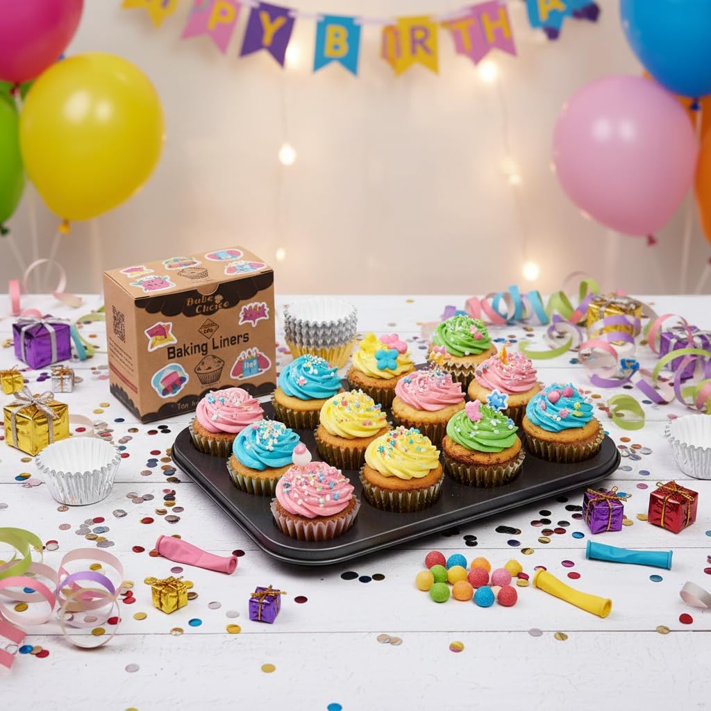 Non-Stick 400pcs Gold Mini Cupcake Liners for baking, Mini Size Foil muffin liners Cupcake Wrappers, Christmas Cupcake Liners for Christmas Decorations