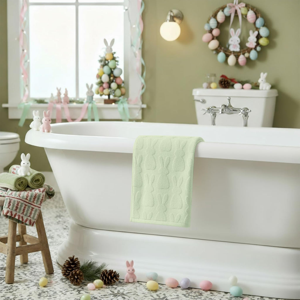 Artoid Mode 2 Pcs Beige 3D Rabbit Jacquard Easter Hand Towels for Bathroom, 100% Cotton Soft Absorbent Bathroom Decor Towels, 13.7 x 29.5 Inch