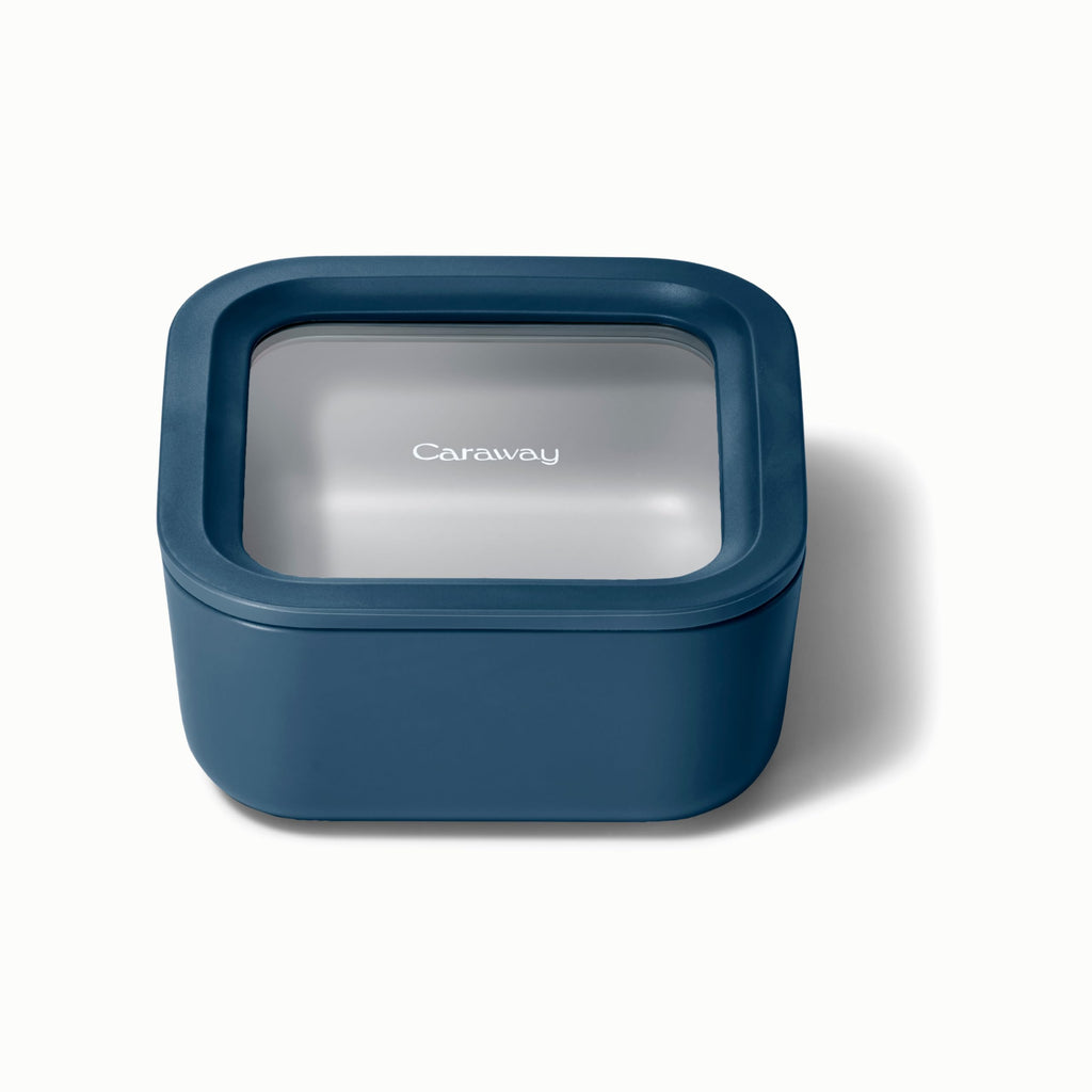 Caraway Glass Food Storage - 6.6 Cup Glass Container - Ceramic Coated Food Container - Non Stick Lunch Box Container with Lids - Dishwasher, Oven, & Microwave Safe - Cream