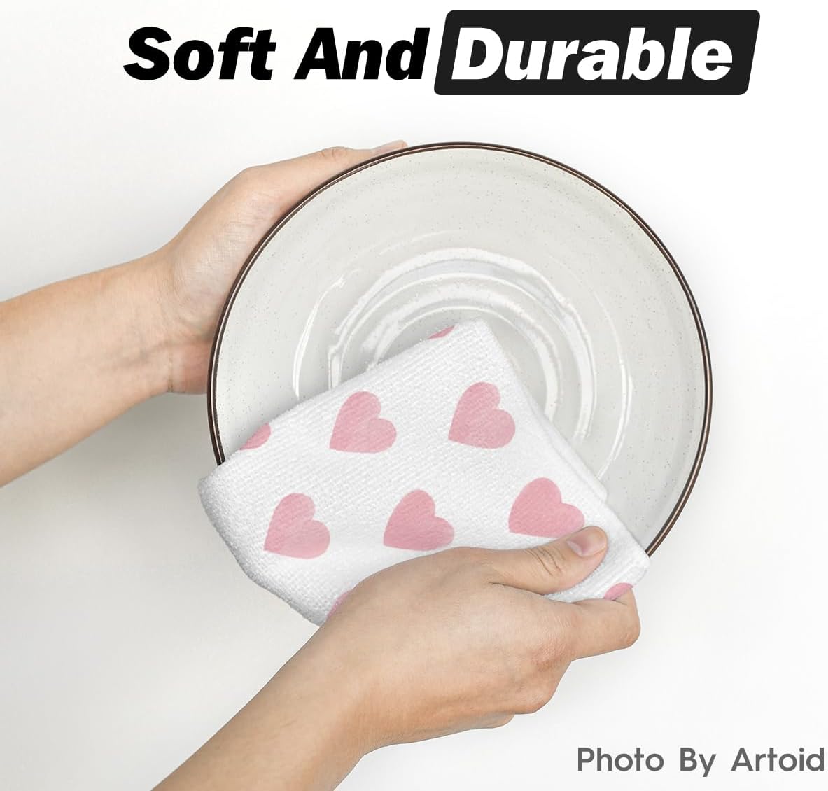 Artoid Mode Pink Heart Love Home Sweet Home Valentine's Kitchen Towels Dish Towels, 18x26 Inch Anniversary Wedding Decoration Hand Towels Set of 2