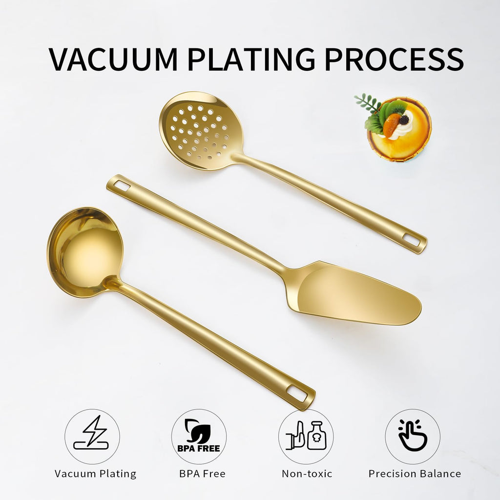 Lazycorner Cooking Utensil Set 11 Pcs Stainless Steel Kitchen Utensils Set Wok Utensils Kitchen Tool Set Spatula Set Heat Resistant Metal Kitchen Tools Ergonomic HandleEasy to Clean Dishwasher Safe