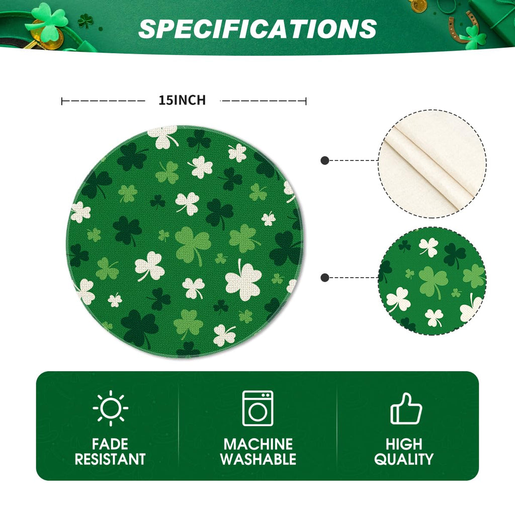 Artoid Mode Green Shamrock St. Patrick's Day Placemats Set of 4, 12x18 Inch Seasonal Spring Table Mats for Party Kitchen Dining Decoration