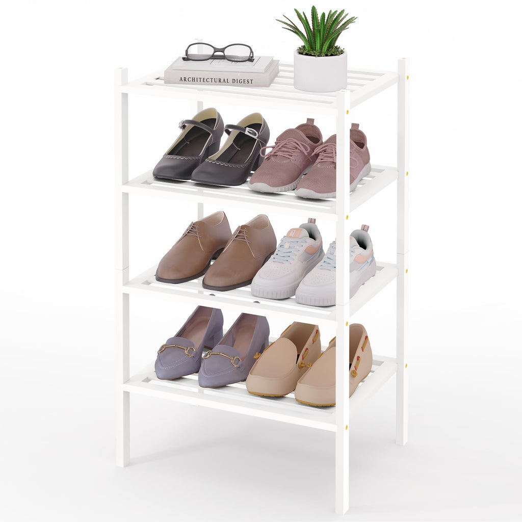 Smiry Bamboo Shoe Rack 3-Tier, Stackable Wooden Shoe Organizer for Entryway & Closet, Free Standing Wood Shoe Storage Shelf for Front Door & Small Spaces, Natural