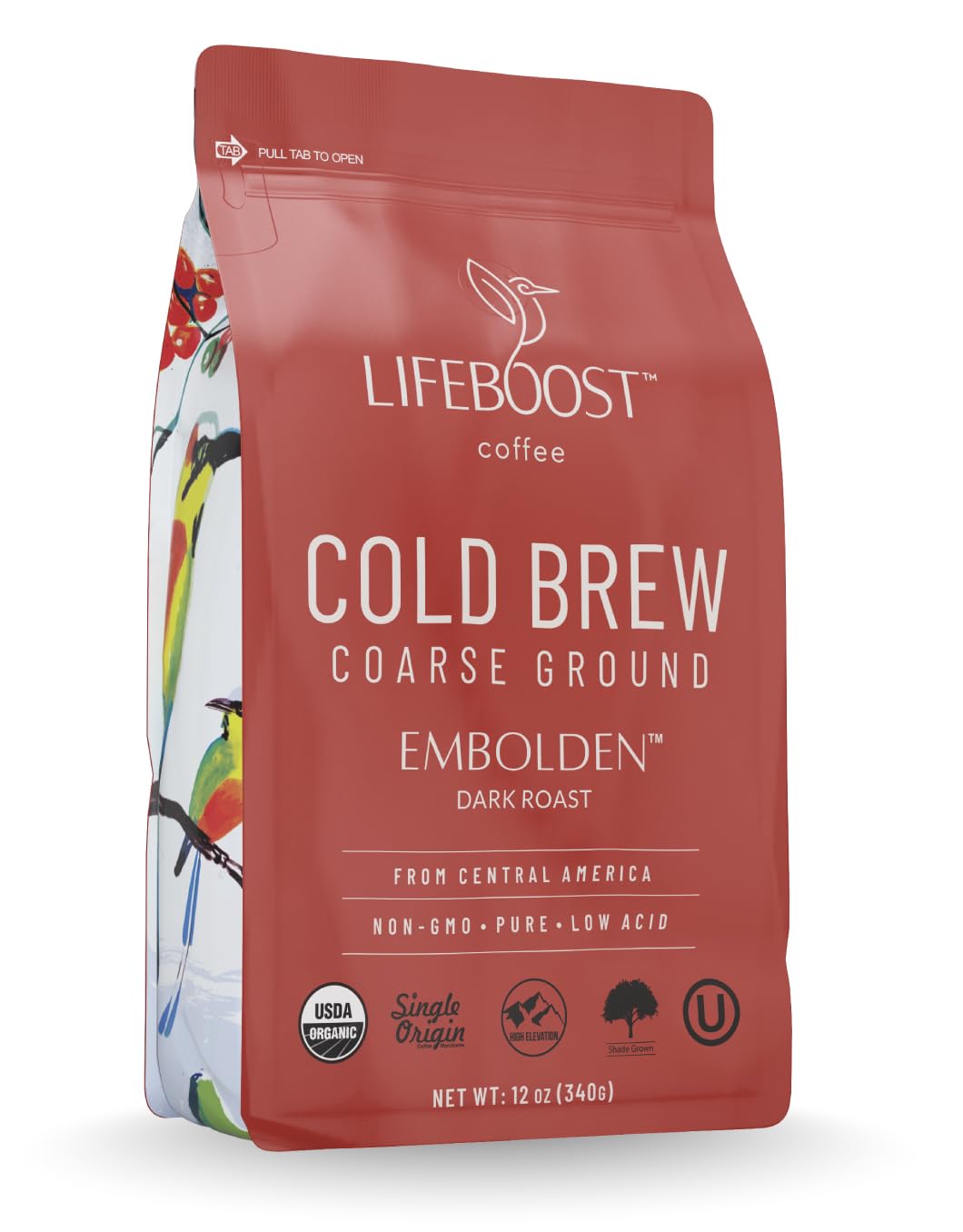 Lifeboost Low Acid Cold Brew Coffee, Organic Coarse Ground Medium Roast, 12 oz