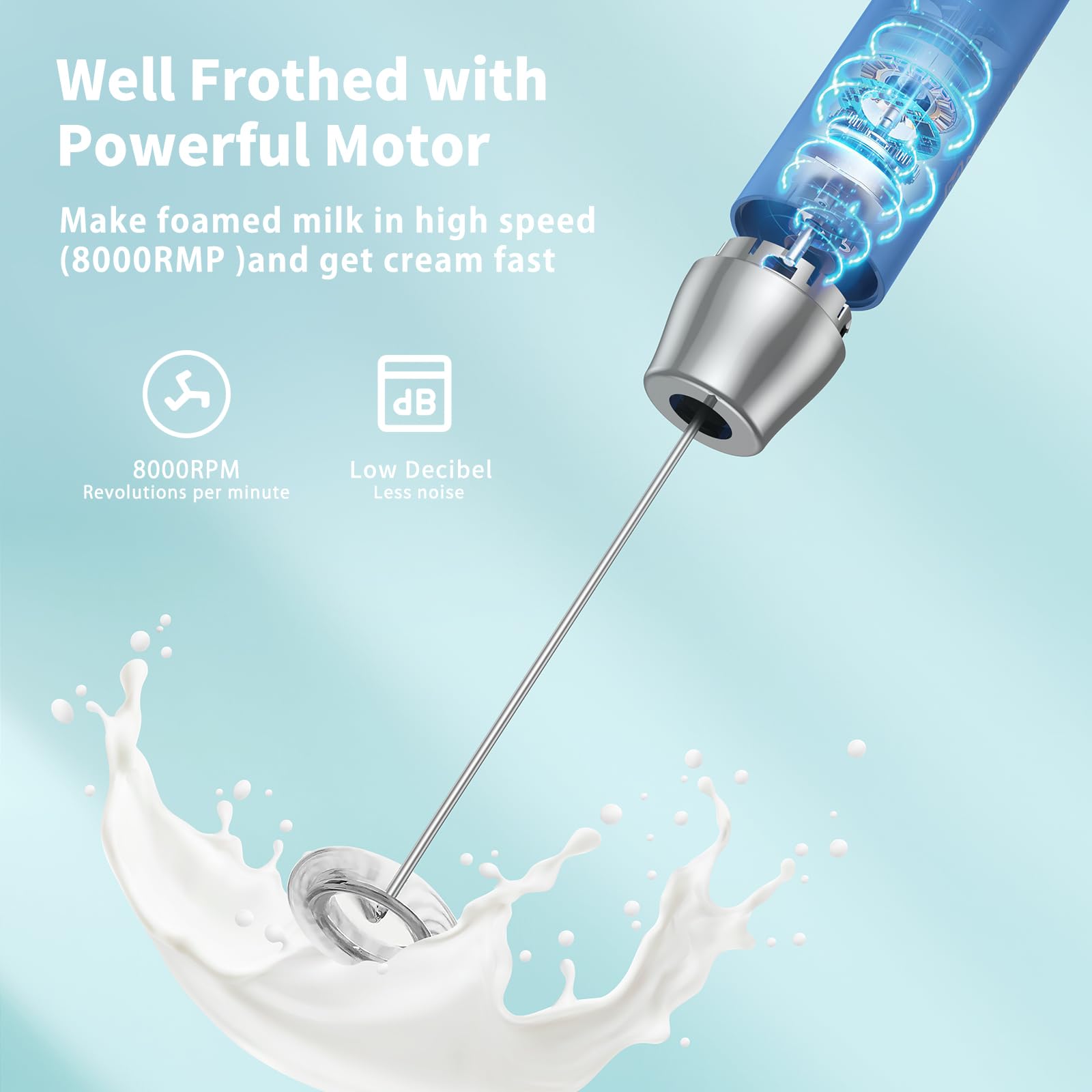 Maestri House Rechargeable Milk Frother with Stand, LunaFro Handheld Electric Foam Maker Waterproof Detachable Stainless Steel Whisk Drink Mixer Foamer for Lattes, Cappuccino