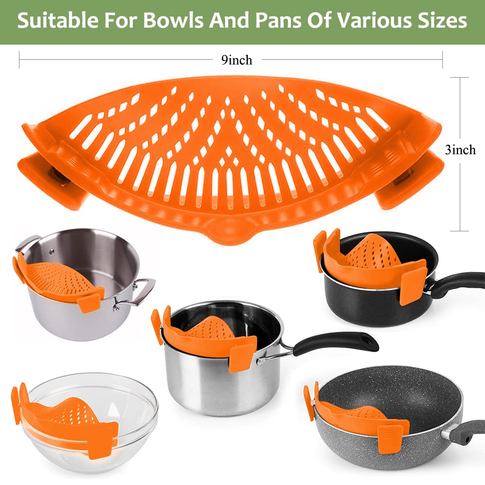 YEVIOR Clip on Strainer for Pots Pan Pasta,Silicone Food Pan Strainer | Food-grade BPA-free,Kitchen Food Strainer for Spaghetti, Pasta,Vegetable Fruits Fits All Bowls and Pots (Green)