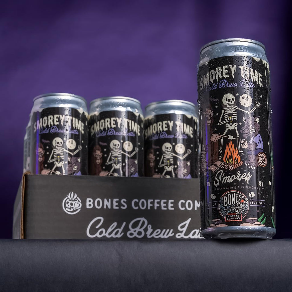 Bones Coffee Company S'mores Iced Coffee Latte - S'mores Flavored Canned Coffee Drink - 12 Pack Cans - 11 Oz Each