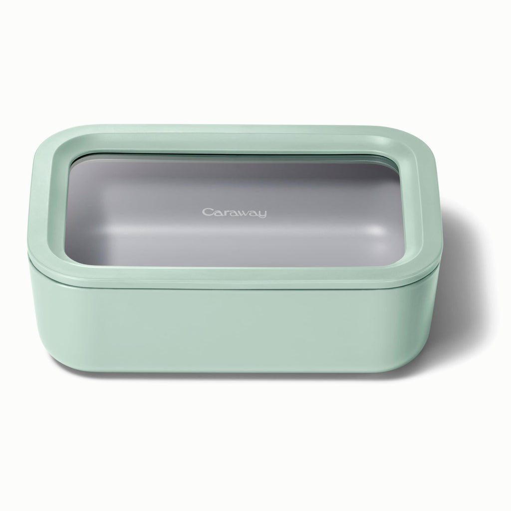 Caraway Glass Food Storage - 6.6 Cup Glass Container - Ceramic Coated Food Container - Non Stick Lunch Box Container with Lids - Dishwasher, Oven, & Microwave Safe - Cream
