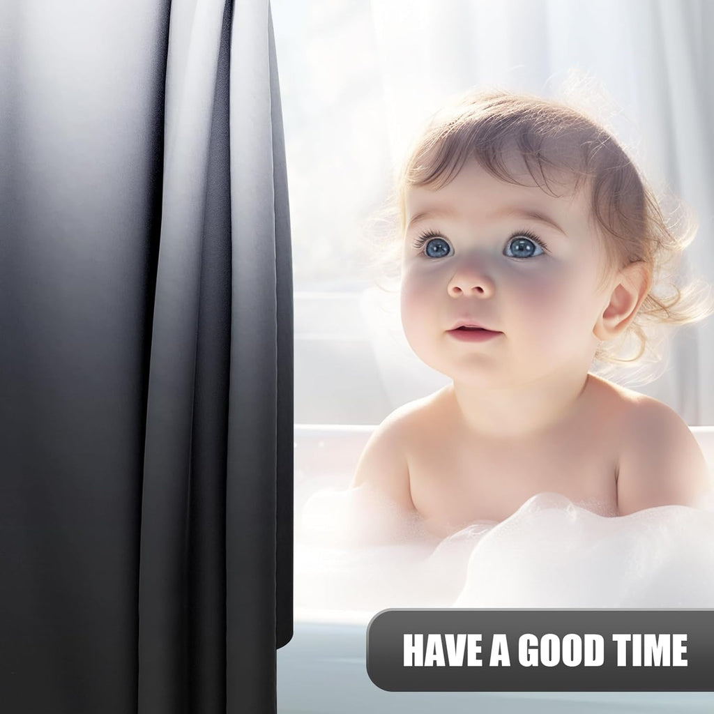 OLANLY Luxury Black and Grey Ombre Shower Curtain Sets with 12 Hooks, Waterproof and Washable Decorative Shower Curtains for Bathroom, 72x72 Inches