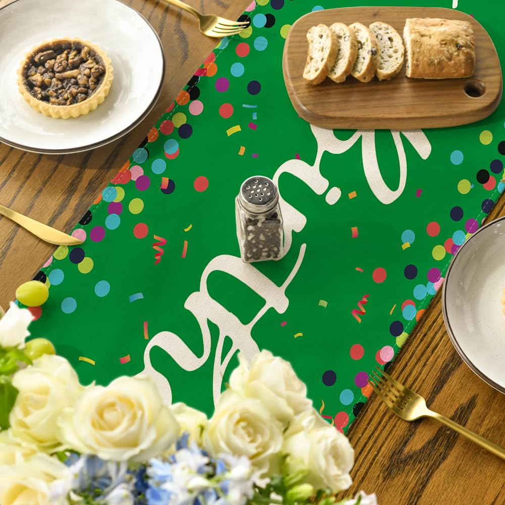 Artoid Mode Polka Dot Beige Happy Birthday Table Runner, Seasonal Kitchen Dining Table Decoration for Home Party Decor 13x72 Inch