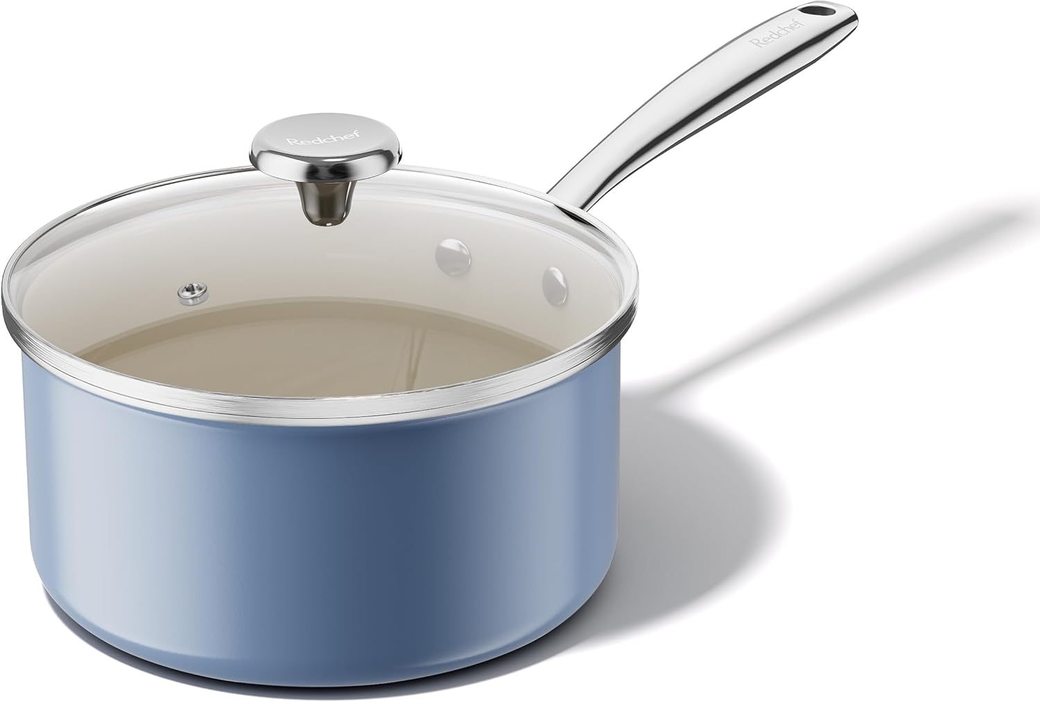 Redchef 5 QT Ceramic Stock Pot with Lid, 3.5QT Small Saucepan, Stay-Cool Handles, Compatible All Stovetops, PFAS PFOA & PTFE Free (Blue)