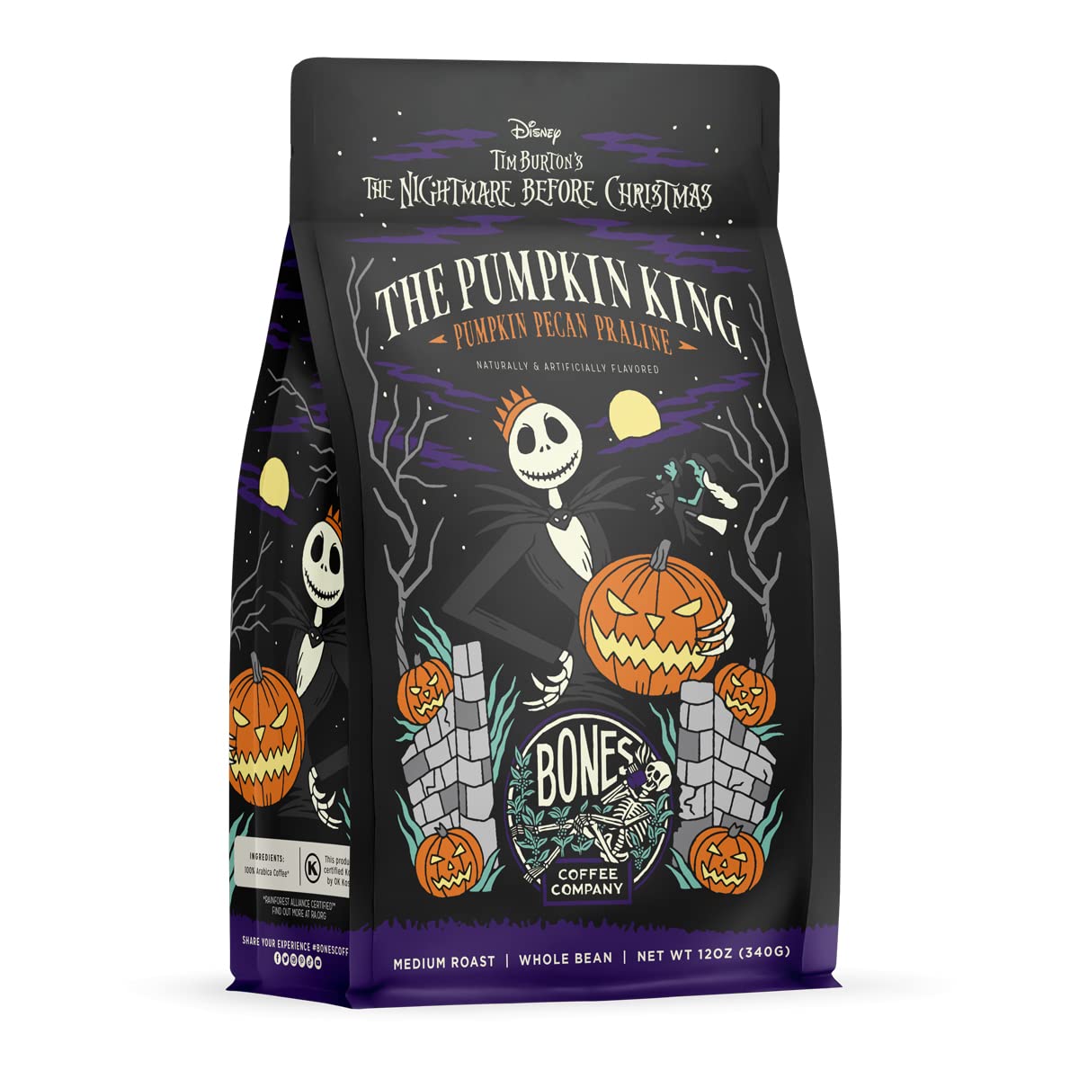 Bones Coffee Company Fallout Rocky Route 66, Rocky Road Flavored Coffee, Medium Roast Low Acid Arabica Beans Compatible with Auto drip and French Press Coffee Maker, 12 Oz Ground