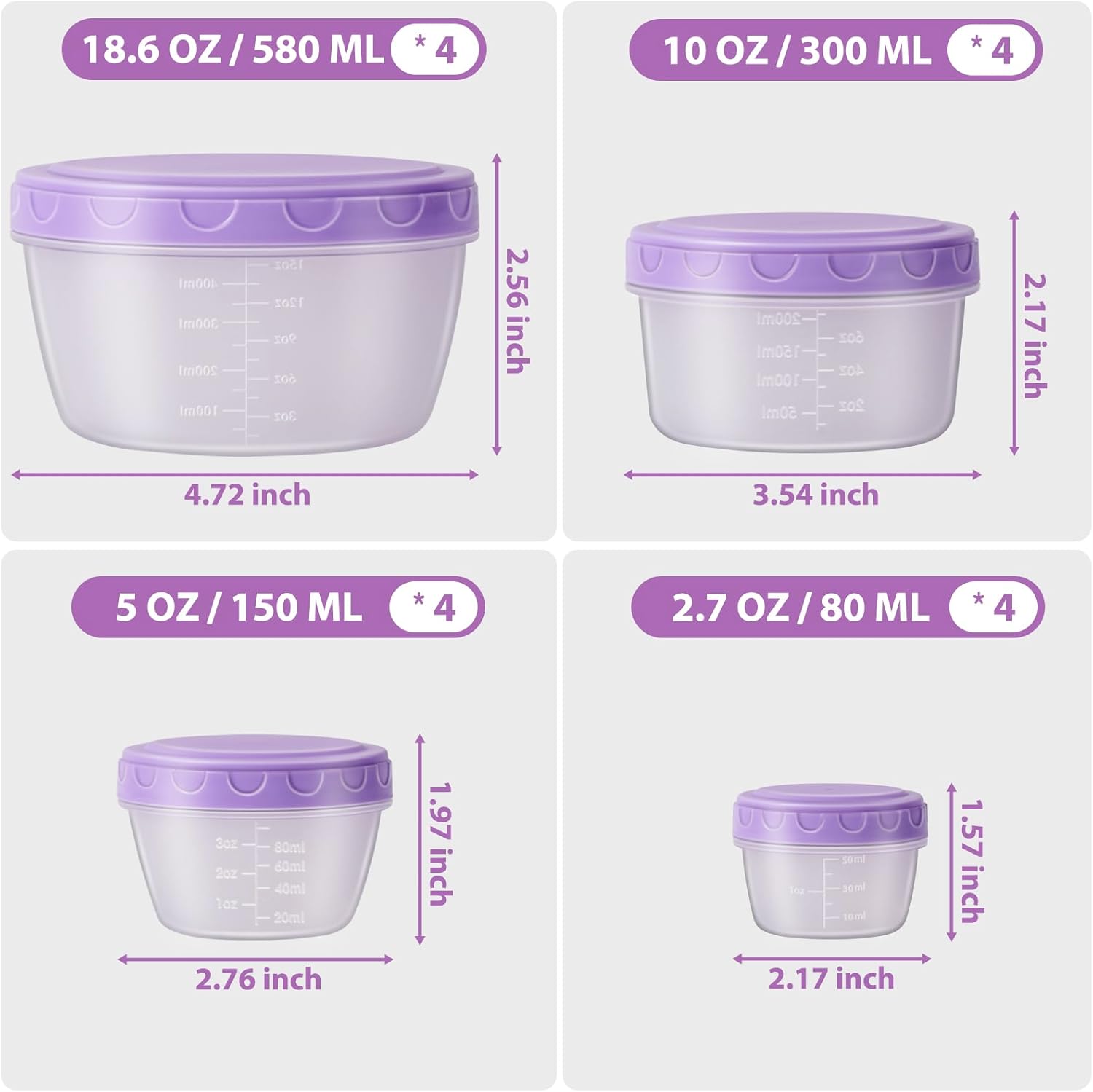 32 PCS Freezer Storage Containers with Lids, 16 Containers & 16 Lids Reusable BPA Free Plastic Soup Jars, Leakproof Salad Dressing Container to Go, Dishwasher & Microwave Safe Small Bowl Set
