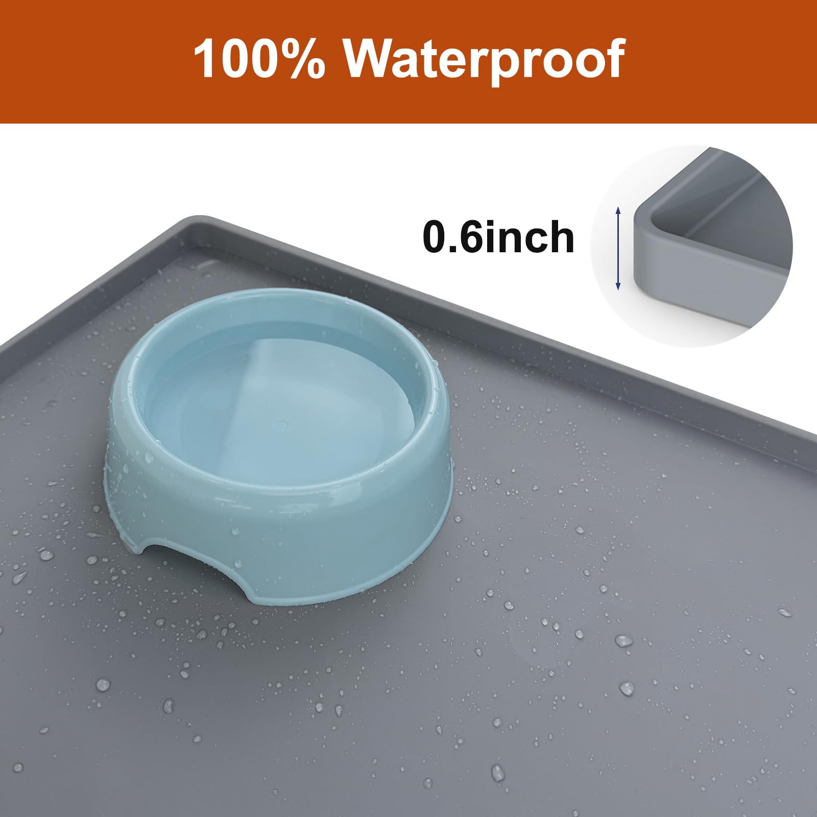 Extra Thick Silicone Mat Waterproof with Raised Edge 34" x 22", Under Sink Mat for Kitchen & Bathroom, Kitchen Cabinet Liner, Multi-Purpose for Storage & Protection, Gray