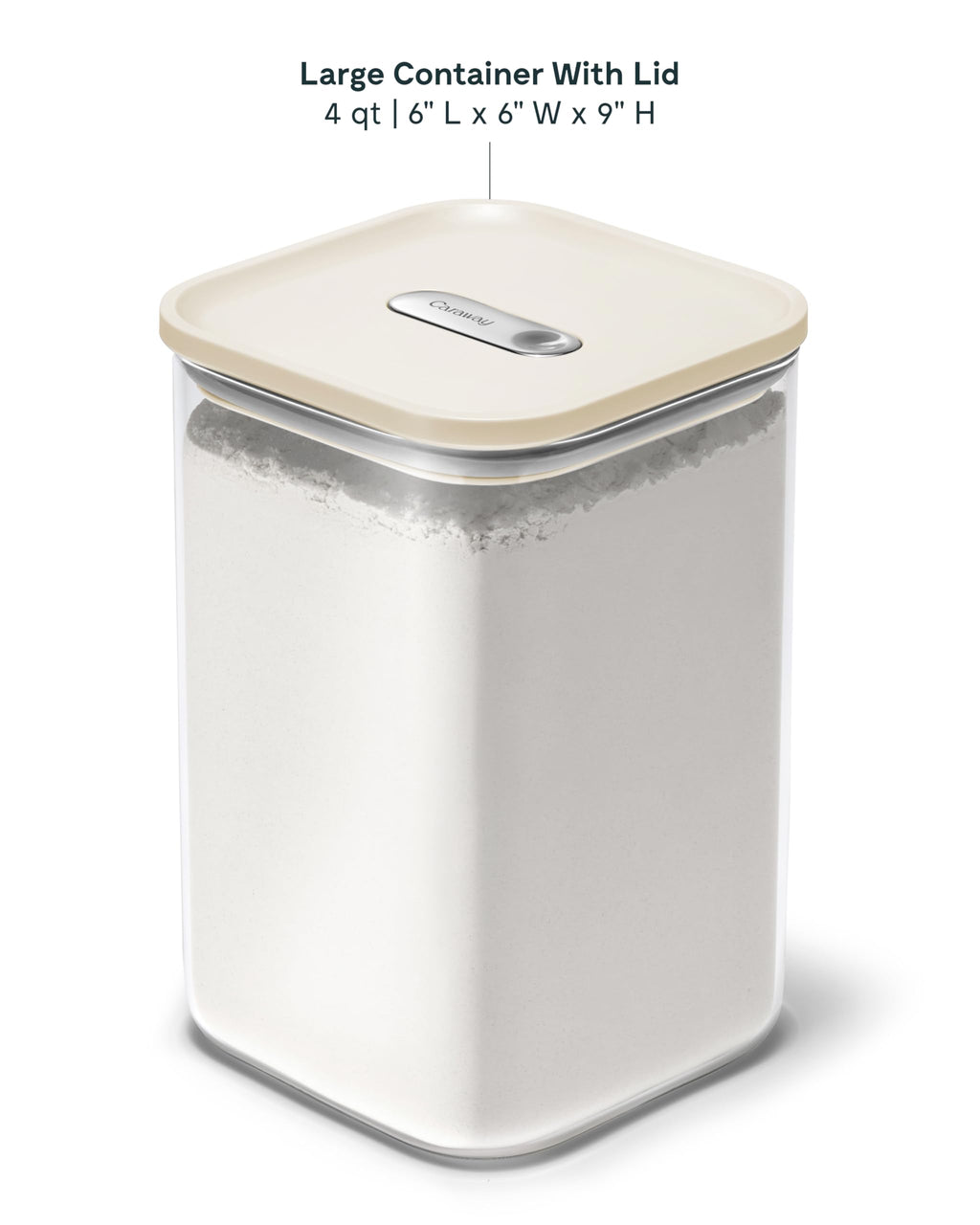 Caraway 4qt Glass Airtight Food Storage Container with Lid – Non-Toxic, BPA-Free Kitchen Storage Container – Stackable, Space-Saving Airtight Container for Dry Goods and More - Cream
