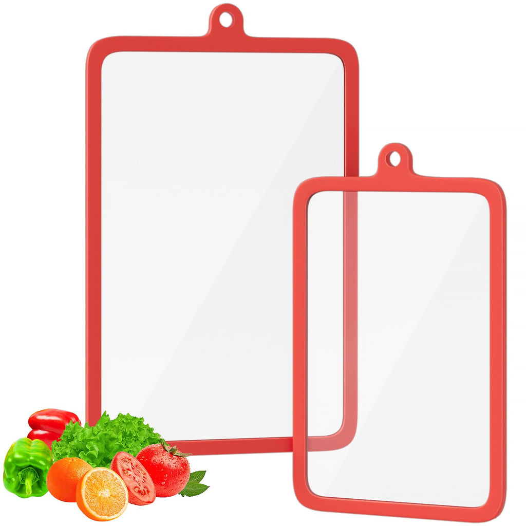 Freshmage 2Pcs Tempered Glass Cutting Boards for Kitchen, Glass Cutting Board Set (15"x10" & 12"x8") with Non-Slip Silicone Edges and Hanging Hole, Clear Cutting Board for Countertop & Chopping