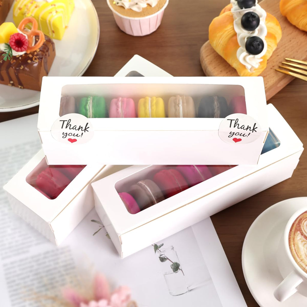 Valentine Gift 36 Pack Macaron Boxes for 5-7 Macarons Container Packaging Strawberry Candies Sweets Boxes with Sticker for Gift Giving (White)