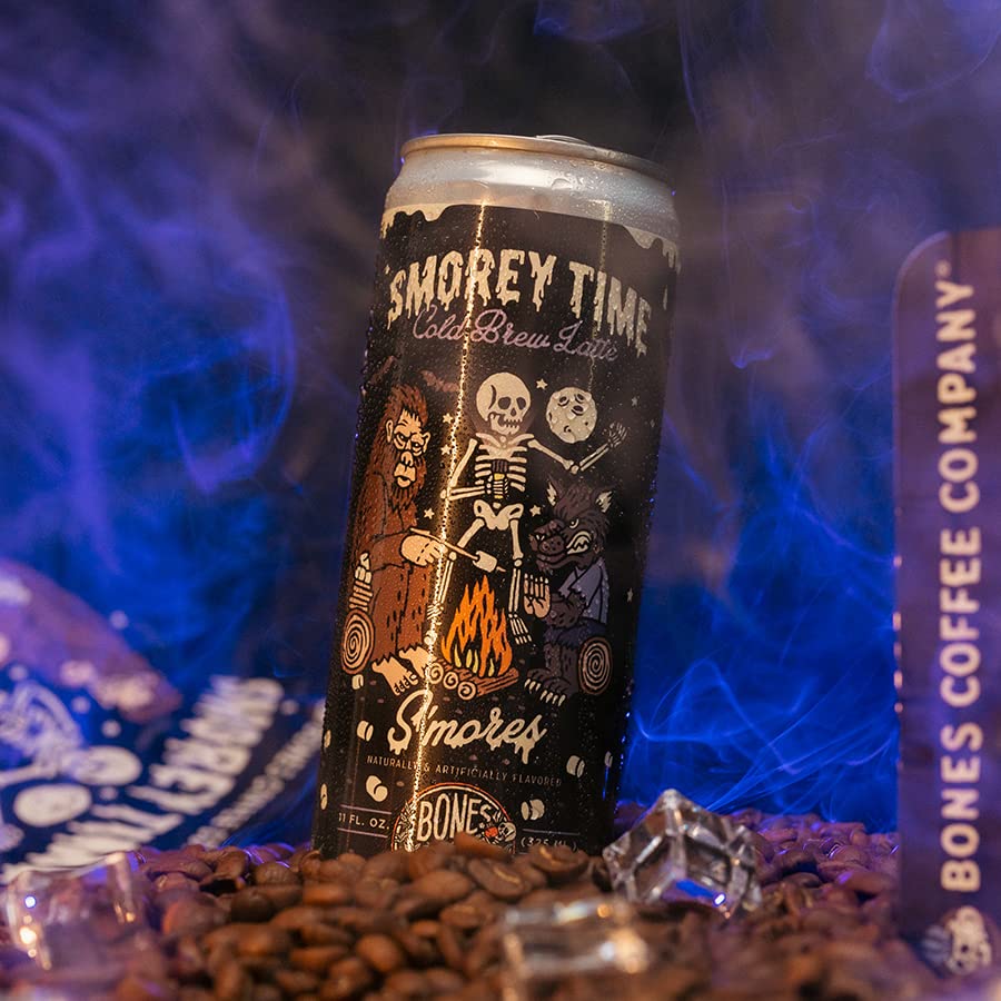 Bones Coffee Company S'mores Iced Coffee Latte - S'mores Flavored Canned Coffee Drink - 12 Pack Cans - 11 Oz Each