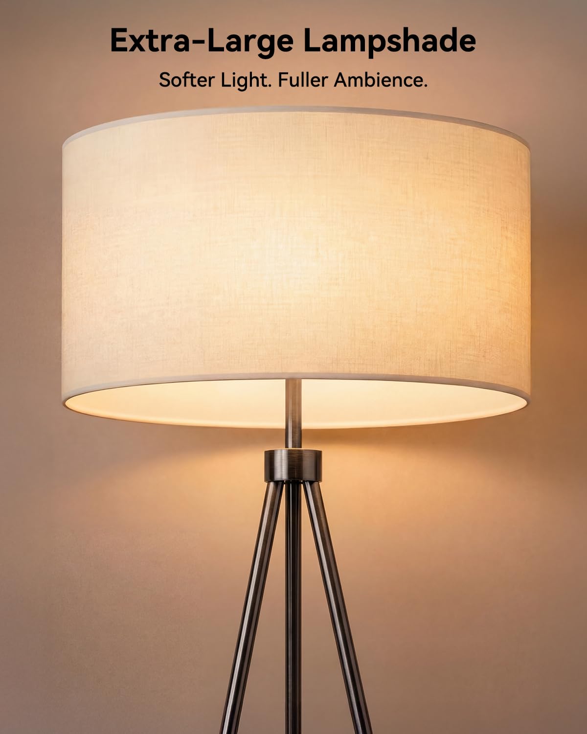 JOOFO Tripod Floor Lamp with Fabric Shade, Crystal-Style Acrylic & Metal Pole Design, Stepless Dimmable Standing Floor Lamp with Remote Control, Mid-Century Style for Living Room Bedroom,Satin Nickel