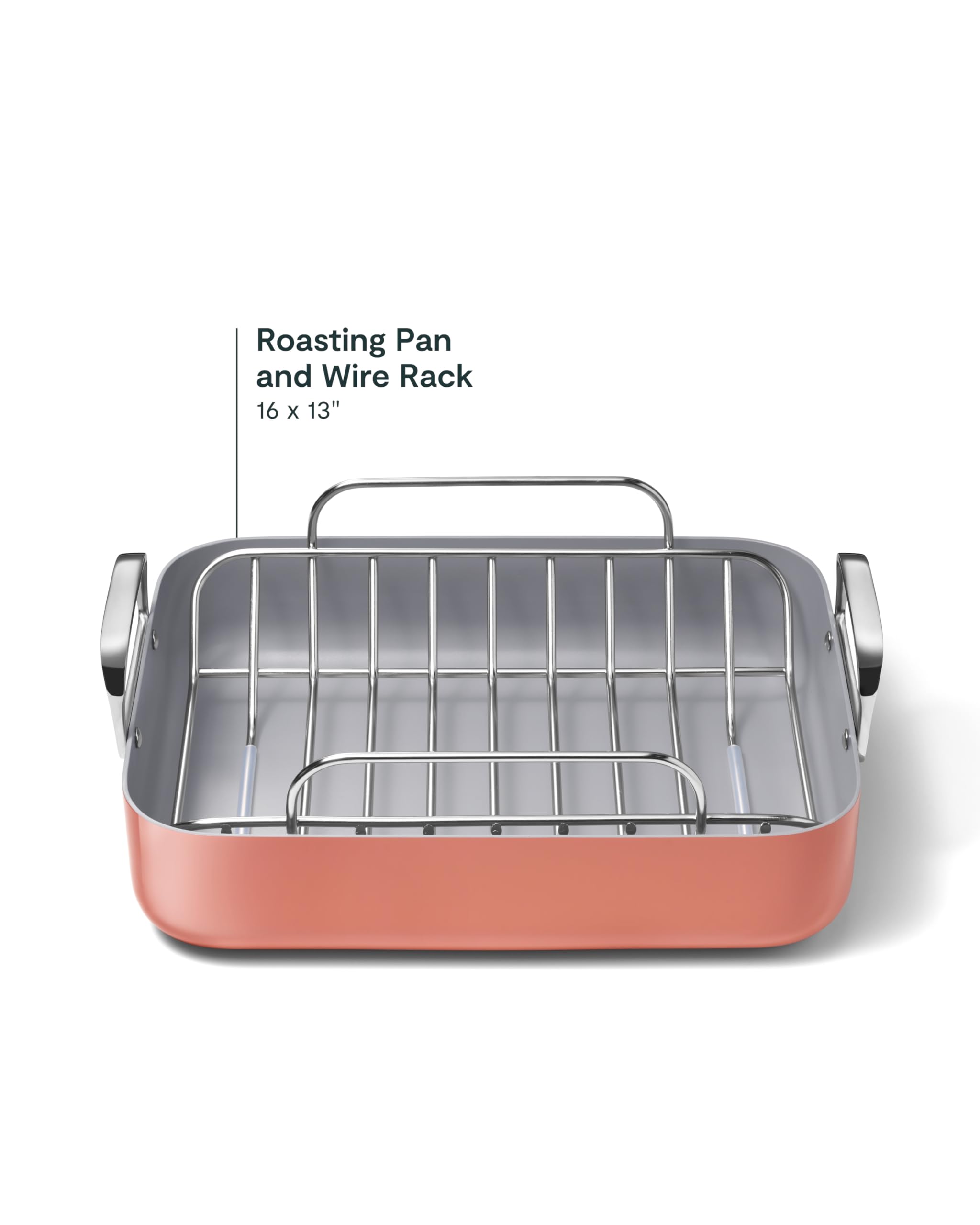 Caraway Roasting Pan - 16x13” Roasting Pan with Rack - Non-Stick Ceramic Coated - Non Toxic, PTFE & PFOA Free - Oven Safe & Compatible with All Stovetops - Cream