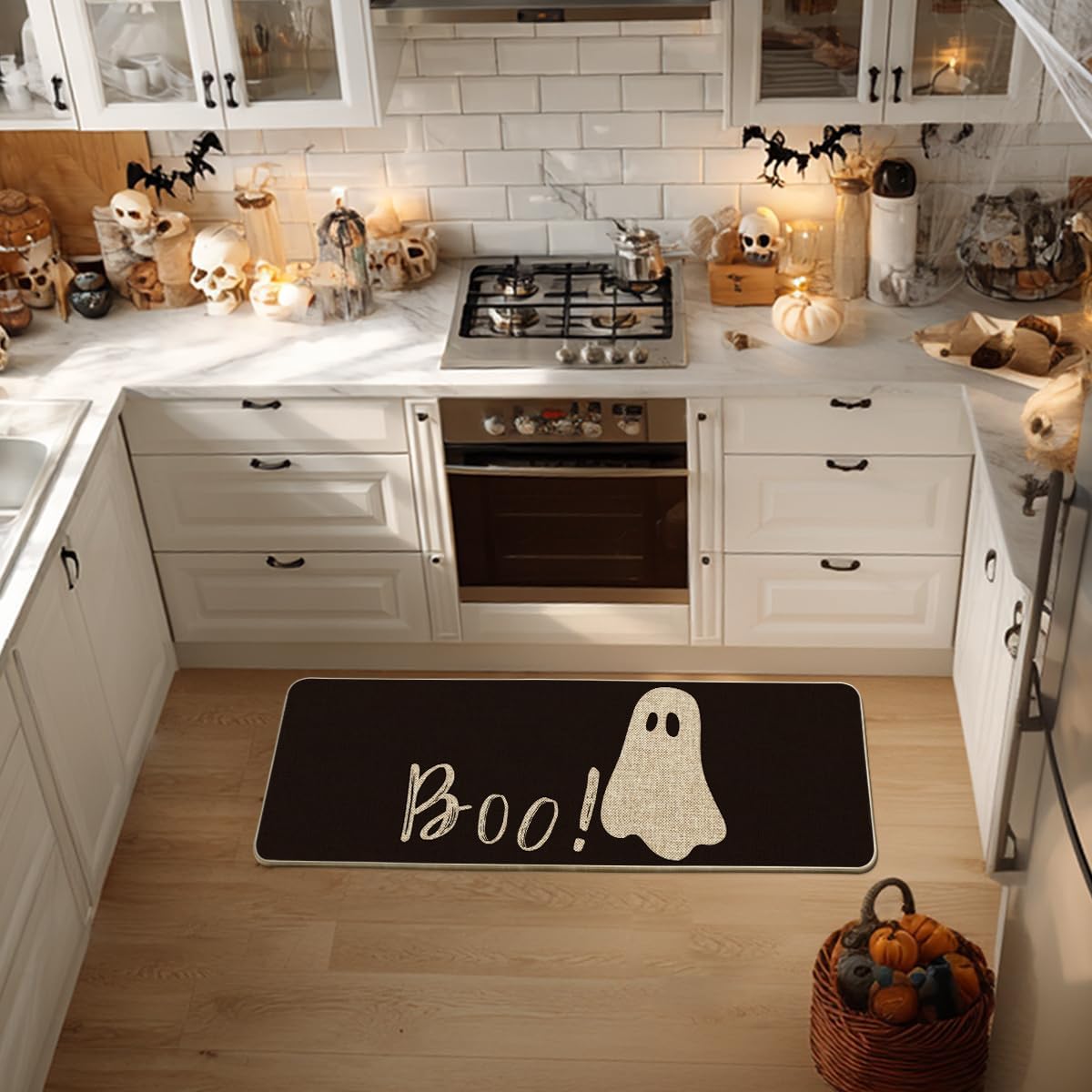 Artoid Mode Ghost Boo Decorative Doormat, Seasonal Fall Halloween Holiday Low-Profile Floor Mat Switch Mat for Indoor Outdoor 17 x 29 Inch