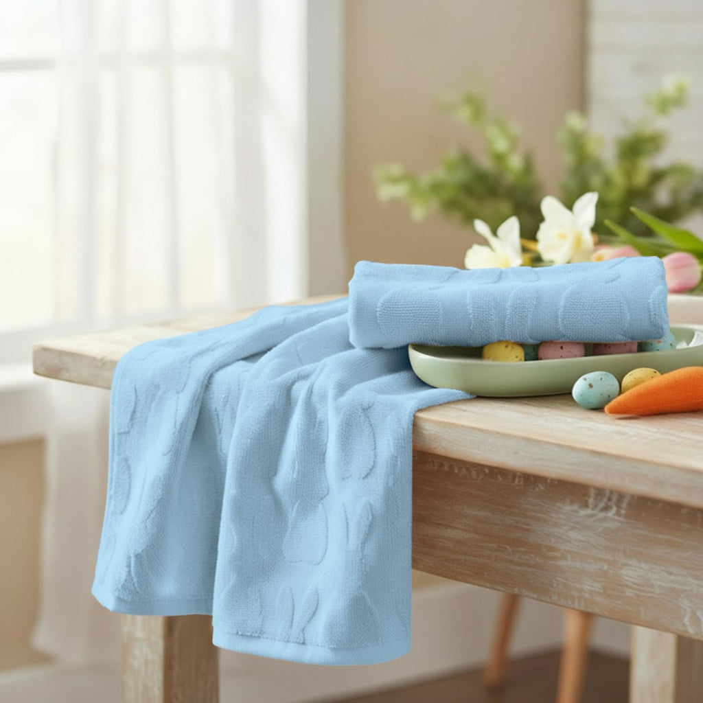 Artoid Mode 2 Pcs Beige 3D Rabbit Jacquard Easter Hand Towels for Bathroom, 100% Cotton Soft Absorbent Bathroom Decor Towels, 13.7 x 29.5 Inch