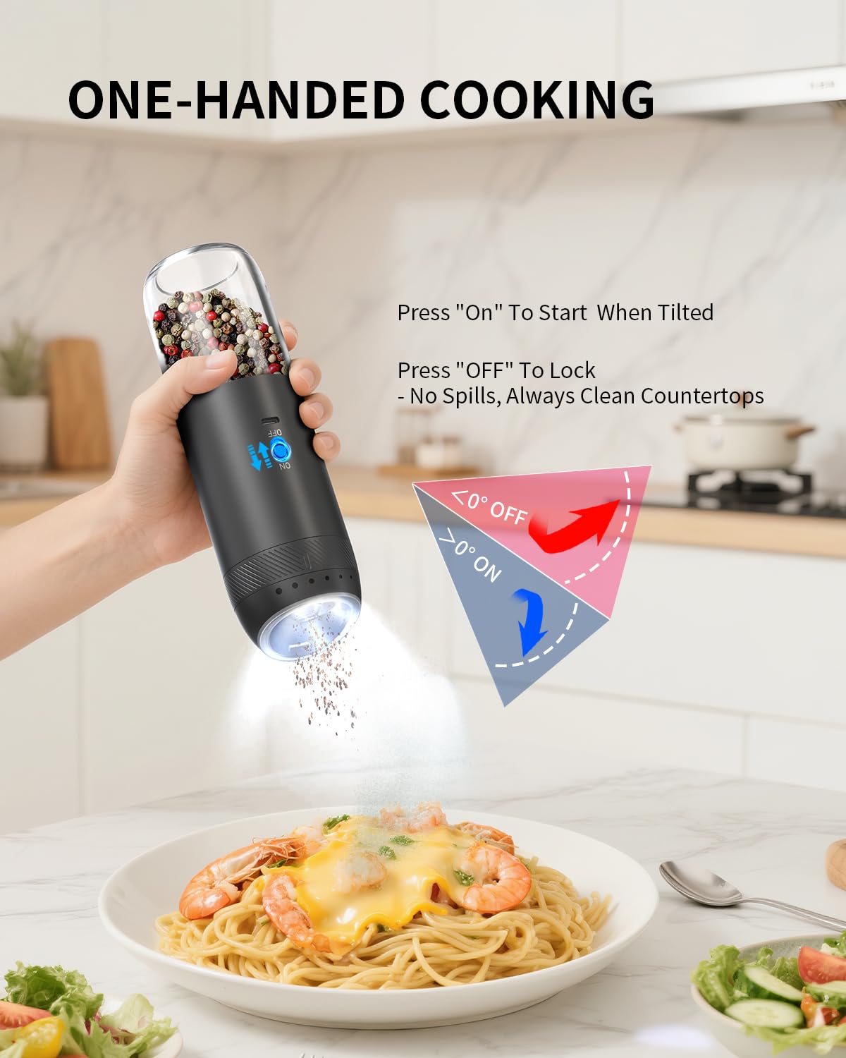 CIRCLE JOY Rechargeable Salt and Pepper Grinder Set Gravity Electric Salt and Pepper Grinder Set, LED Light, Adjustable Coarseness, for Home Kitchen BBQ, Black & White