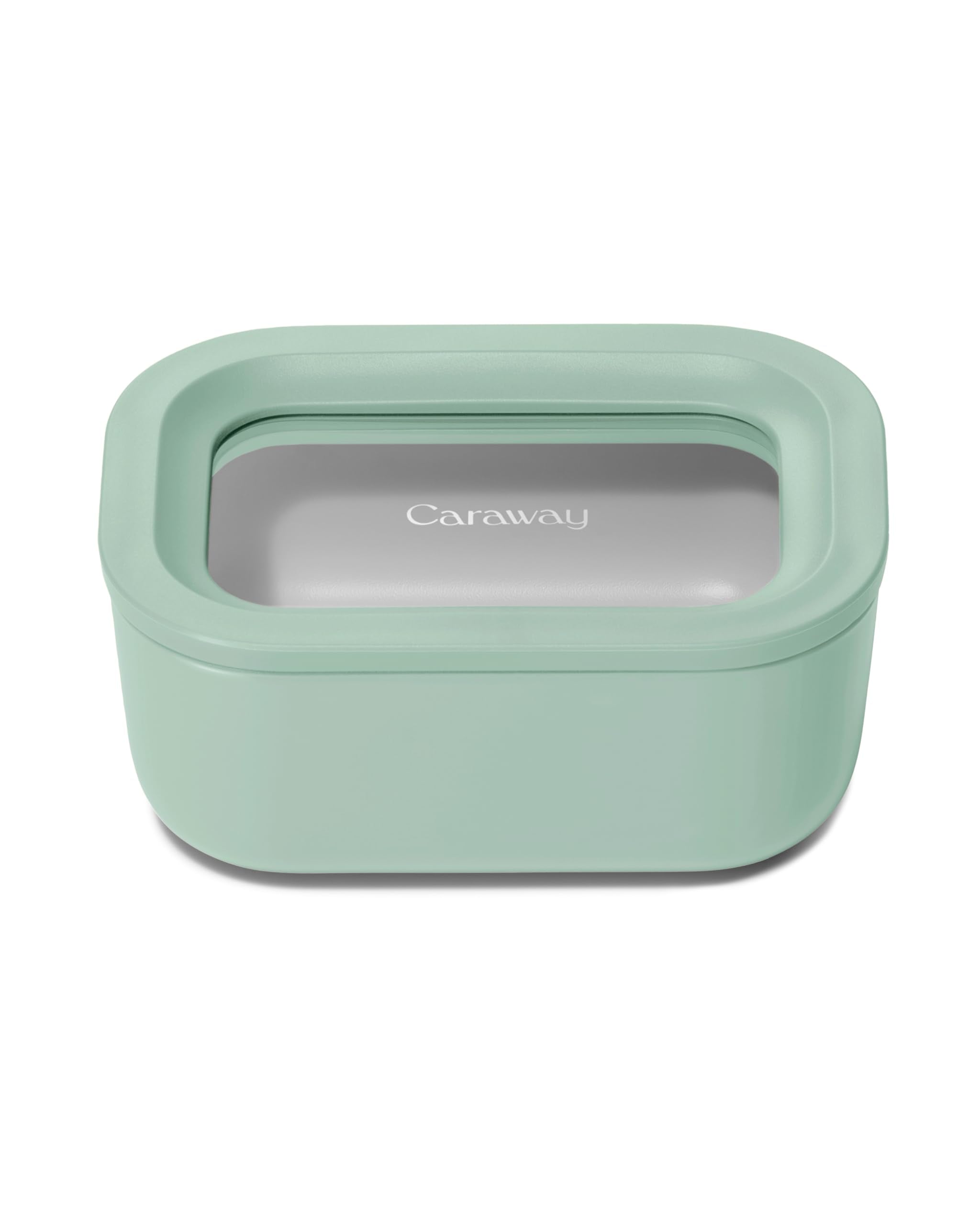 Caraway Glass Food Storage - 6.6 Cup Glass Container - Ceramic Coated Food Container - Non Stick Lunch Box Container with Lids - Dishwasher, Oven, & Microwave Safe - Cream