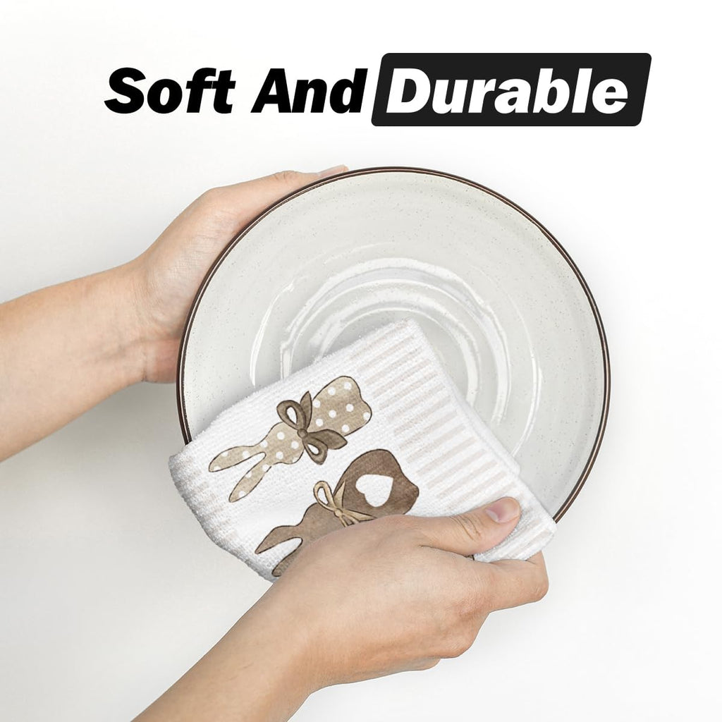 Artoid Mode Stripe Rabbit Bunny Eggs Easter Kitchen Towels Dish Towels, 18x26 Inch Spring Decoration Hand Towels Set of 2